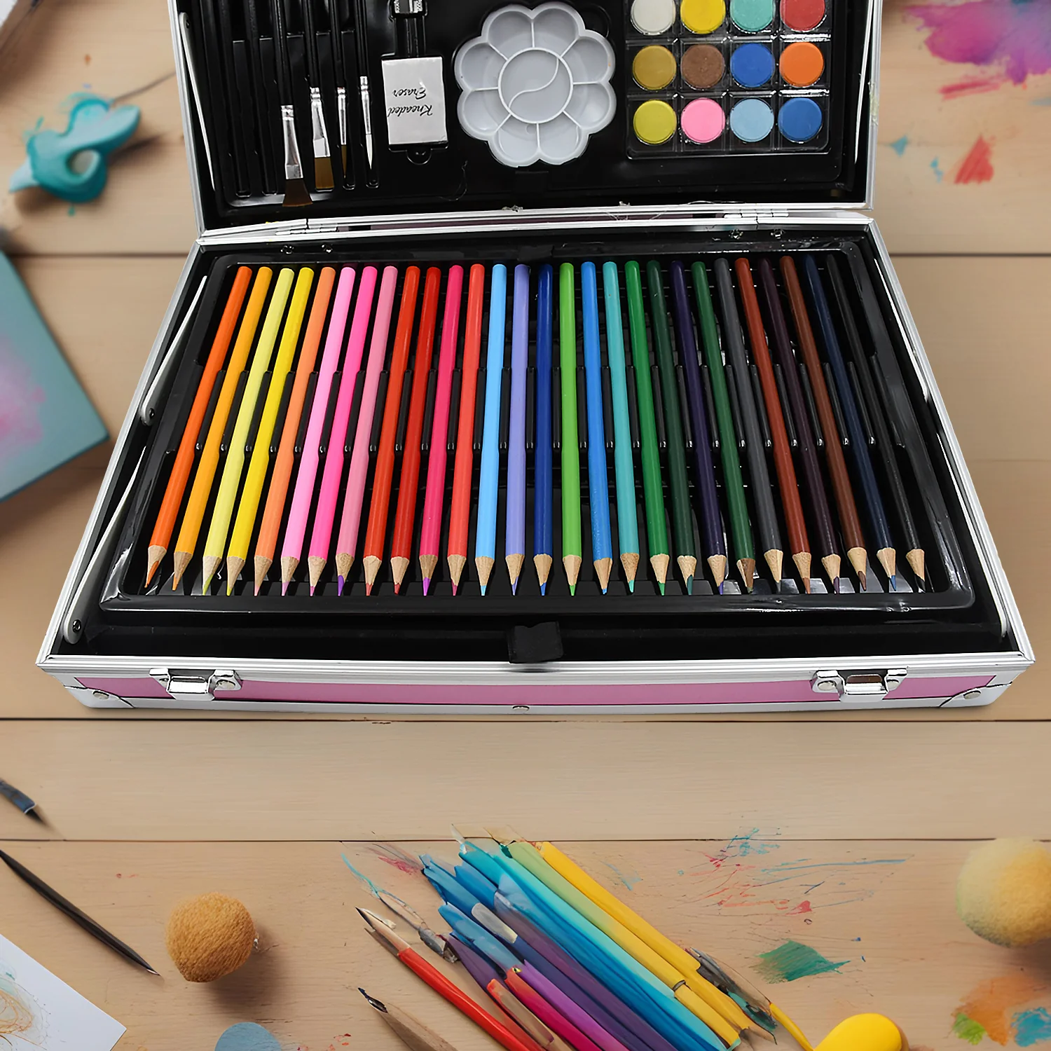 17980 Professional Art Set-Drawing Painting Sketching Coloring Kids Set All in 1 Art Case Perfect for Kids with Unicorn Design Case, Shading Crayons Oil Pastels Color Set Watercolor Cakes Paint Brush Sharpener Eraser (145 Pcs Set) - Image 5