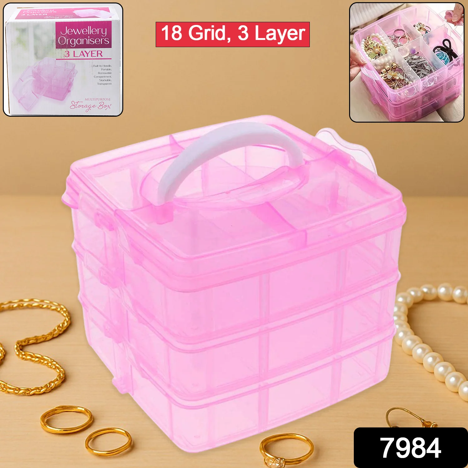 Versatile 18-Grid 3-Layer Transparent Plastic Organizer Box - Image 2