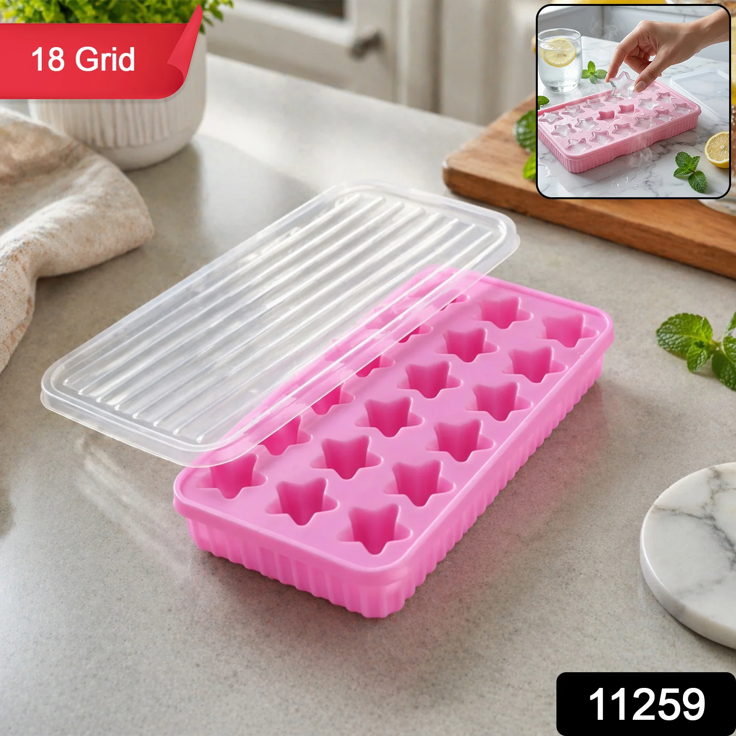 18 Grid Star Shape Ice Cube Tray with Lid (1 Pc) - Image 2