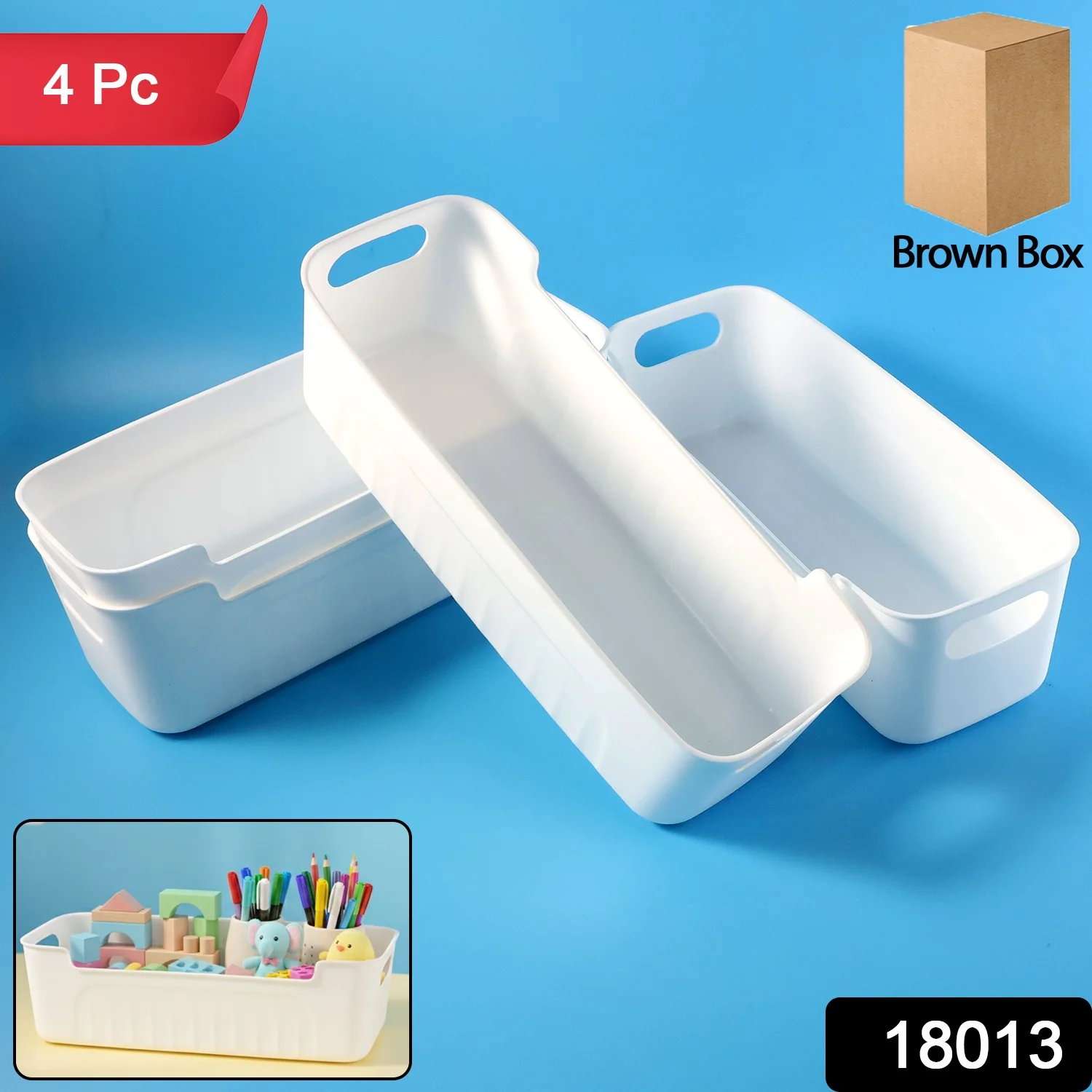 White Plastic Storage Basket Tray Set (4 Pcs) - Image 2