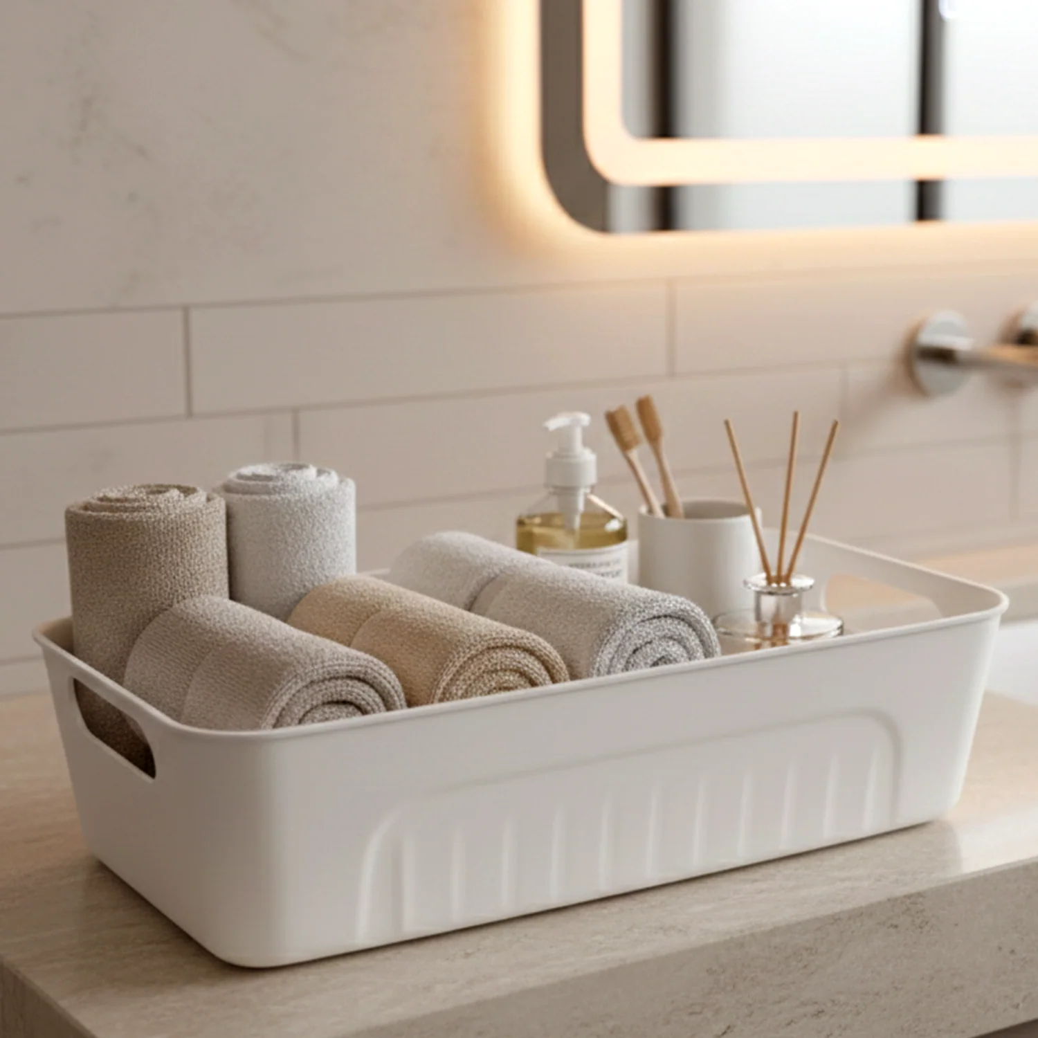 White Plastic Storage Basket Tray Set (4 Pcs) - Image 7