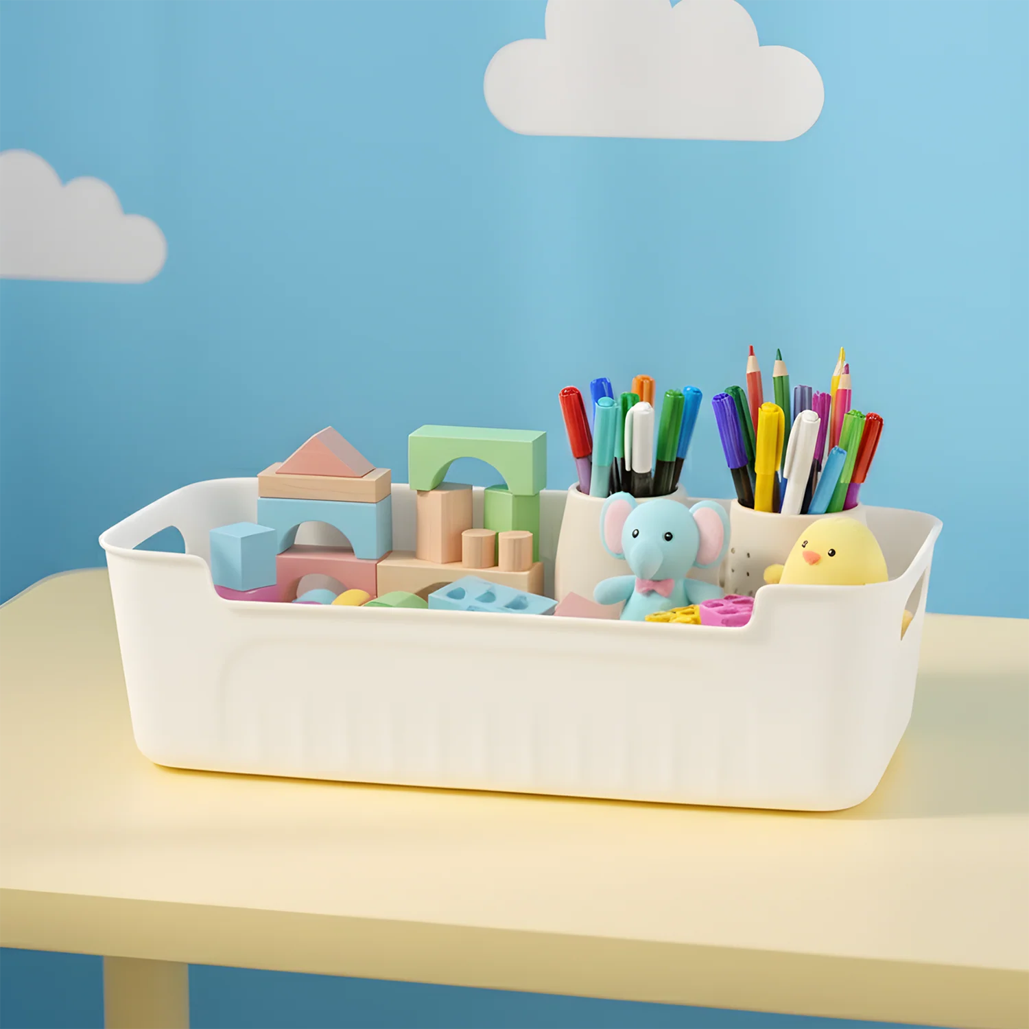 White Plastic Storage Basket Tray Set (4 Pcs) - Image 8