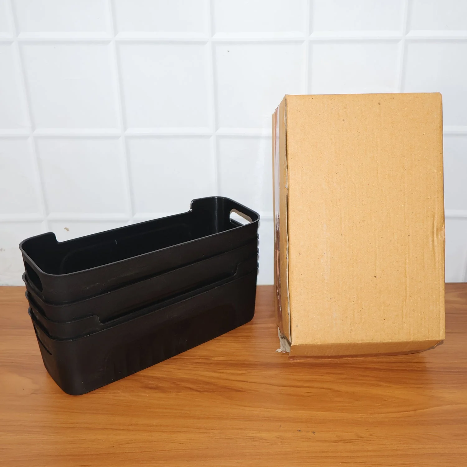 Black Plastic Storage Basket Tray Set (4 Pcs) - Image 8