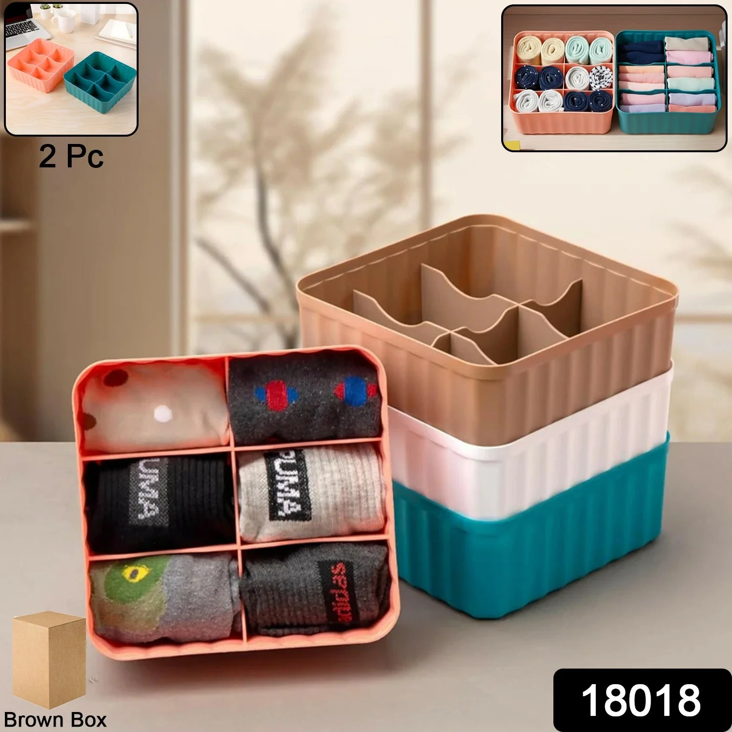 Square Organizer Box with 6 Compartments (Set of 2) - Image 2