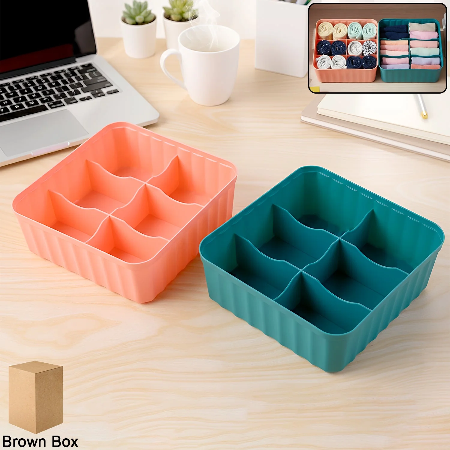 Square Organizer Box with 6 Compartments (Set of 2) - Image 3