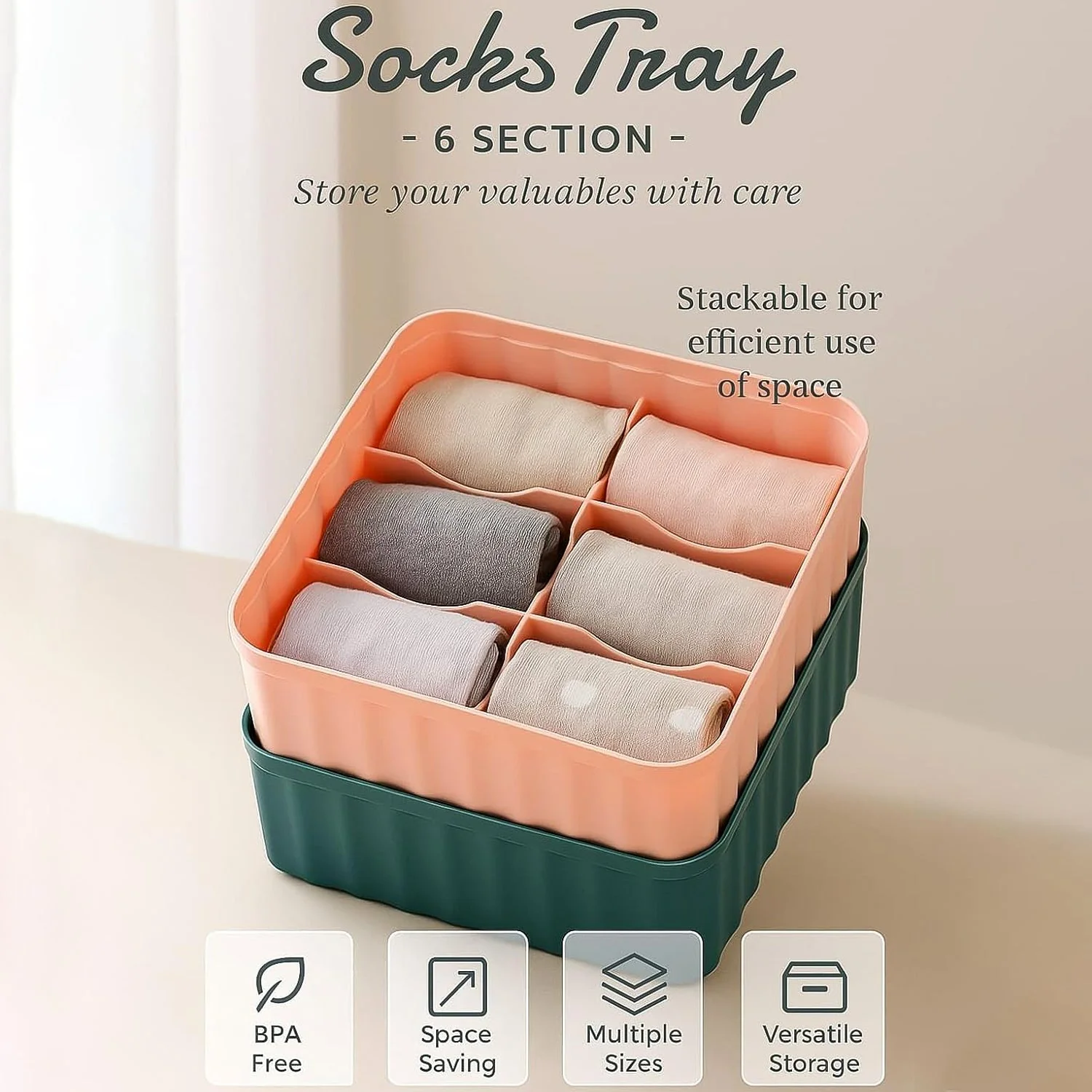 Square Organizer Box with 6 Compartments (Set of 2) - Image 6