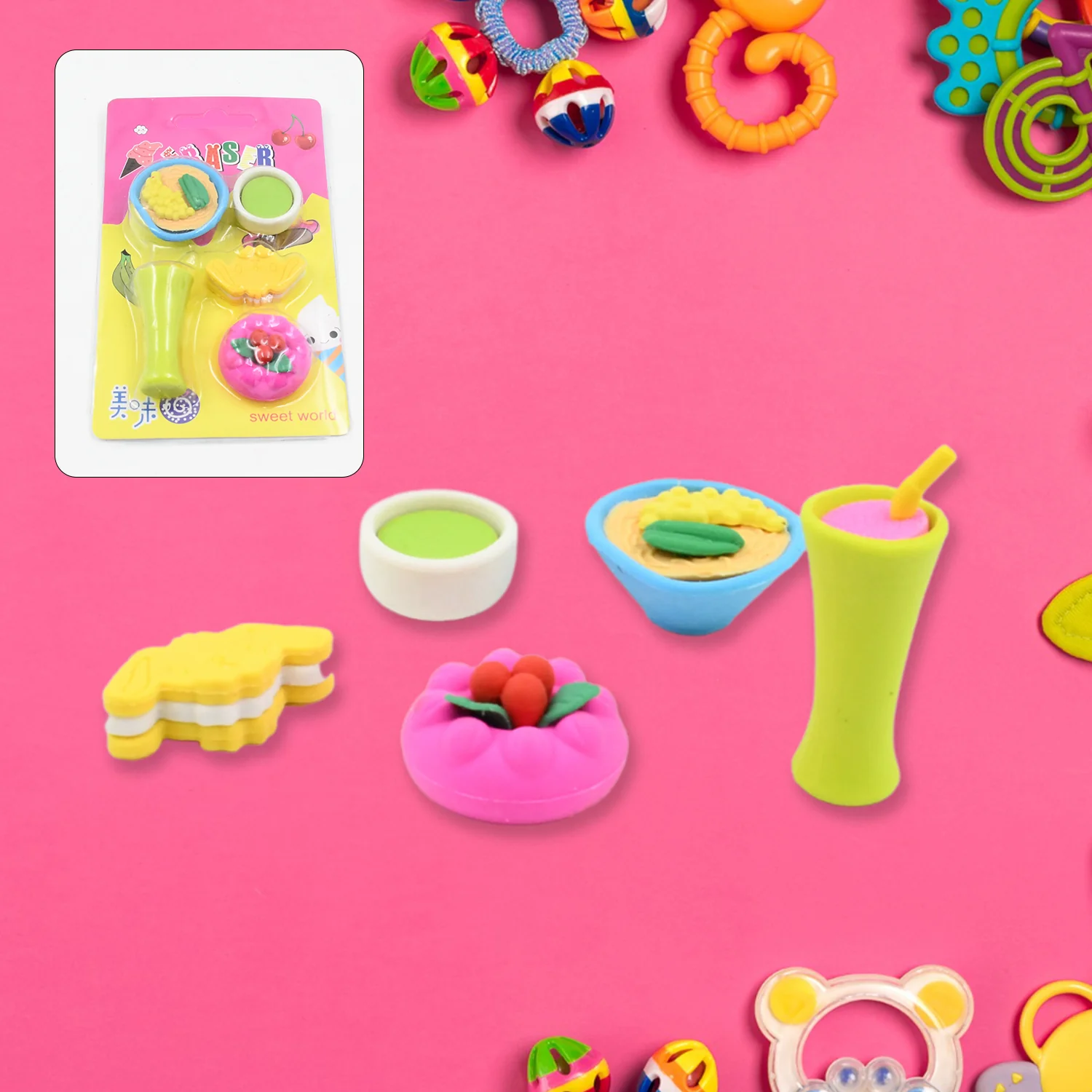 3D Mix Design Fancy & Stylish Colorful Erasers (1 Set) - Image 3