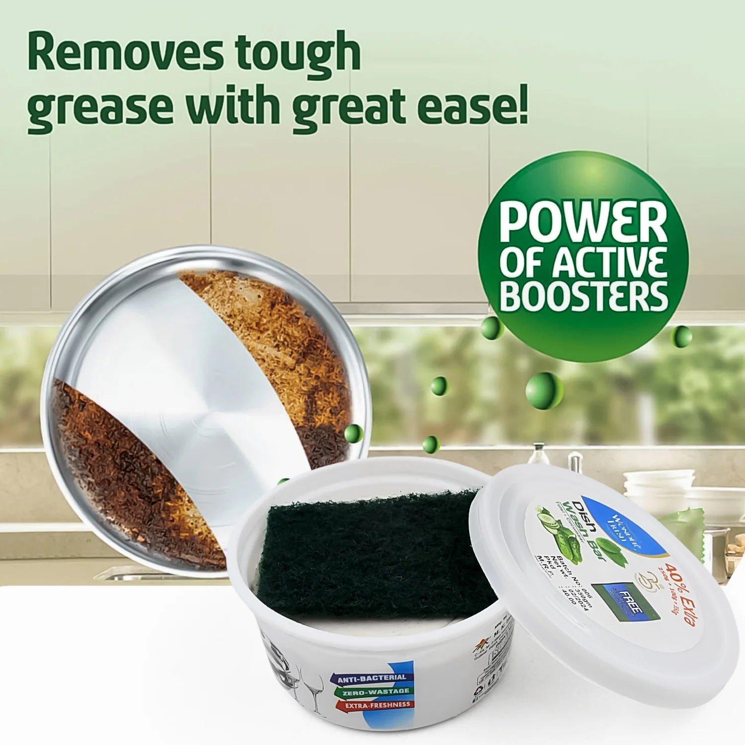 Fresh Mix Flavor Dishwash Bar with Super Scrubber Dishwashing Solution 350 gm - Image 4