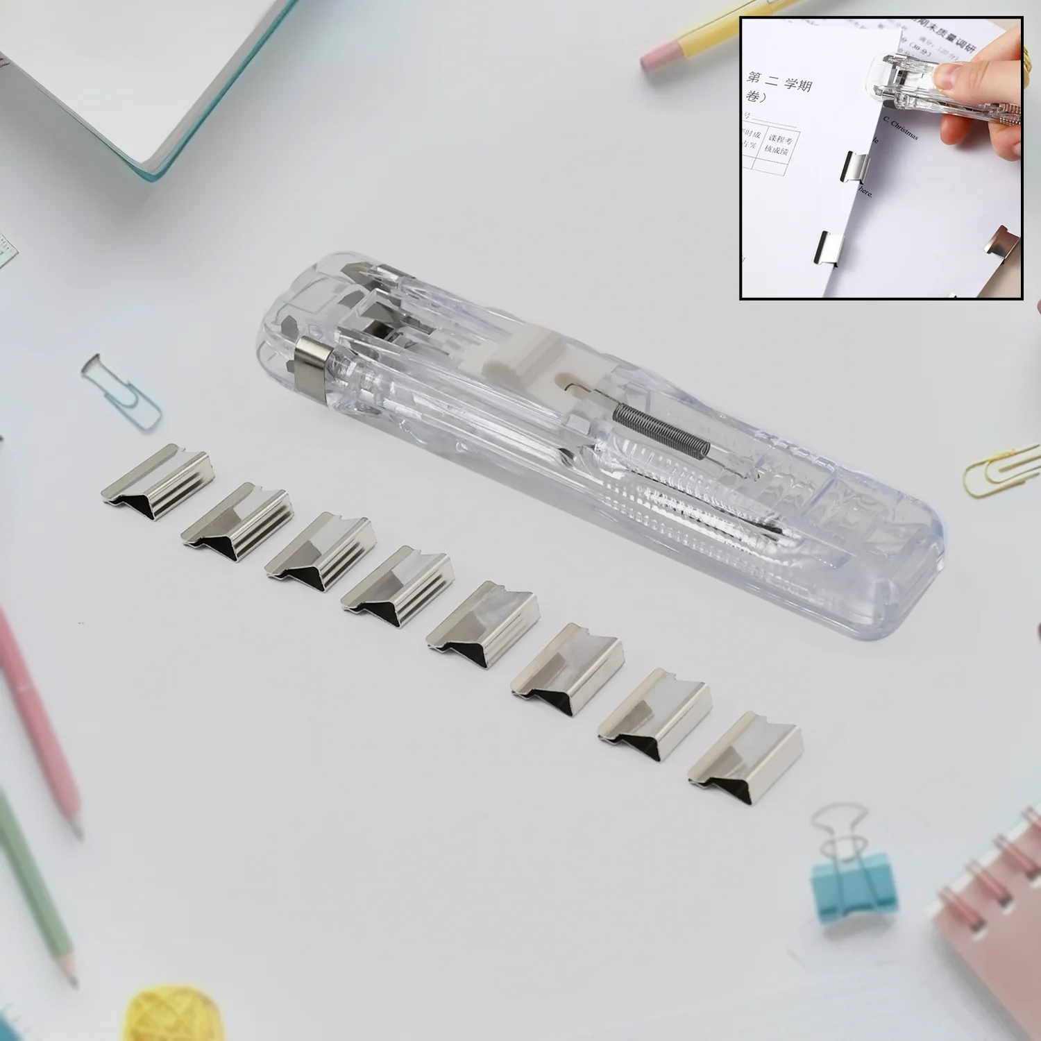 Portable Paper Clamp With 8 Pcs Clip Dispenser Handheld Paper Fast Clam (1 Set) - Image 4