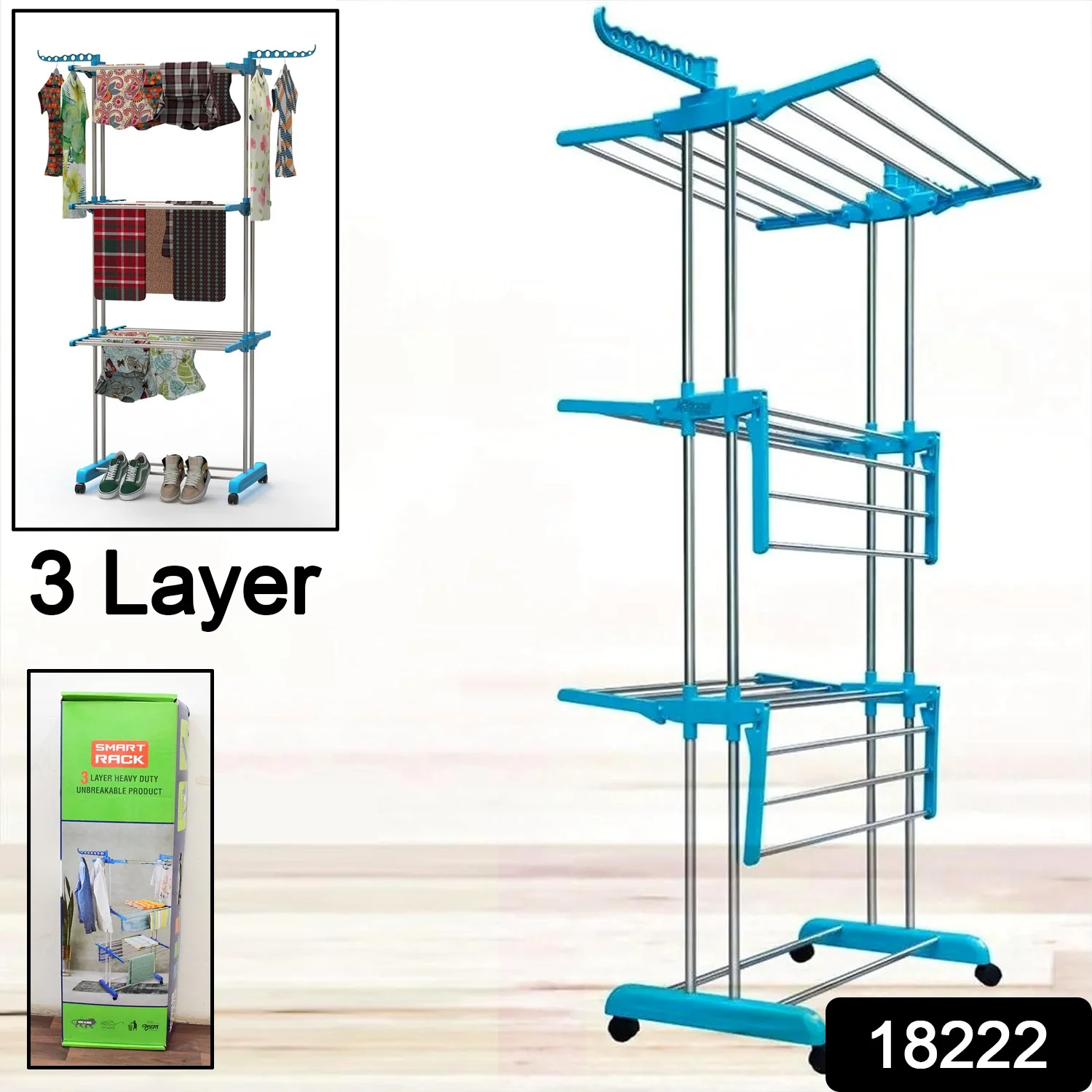 Premium Heavy Duty Stainless Steel 3 Layer Foldable Cloth Drying Stand (1 Set) - Image 3