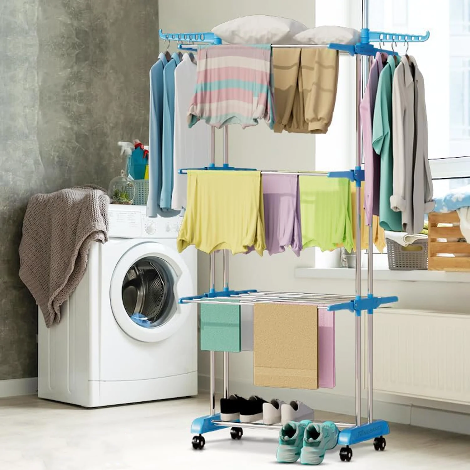 Premium Heavy Duty Stainless Steel 3 Layer Foldable Cloth Drying Stand (1 Set) - Image 5