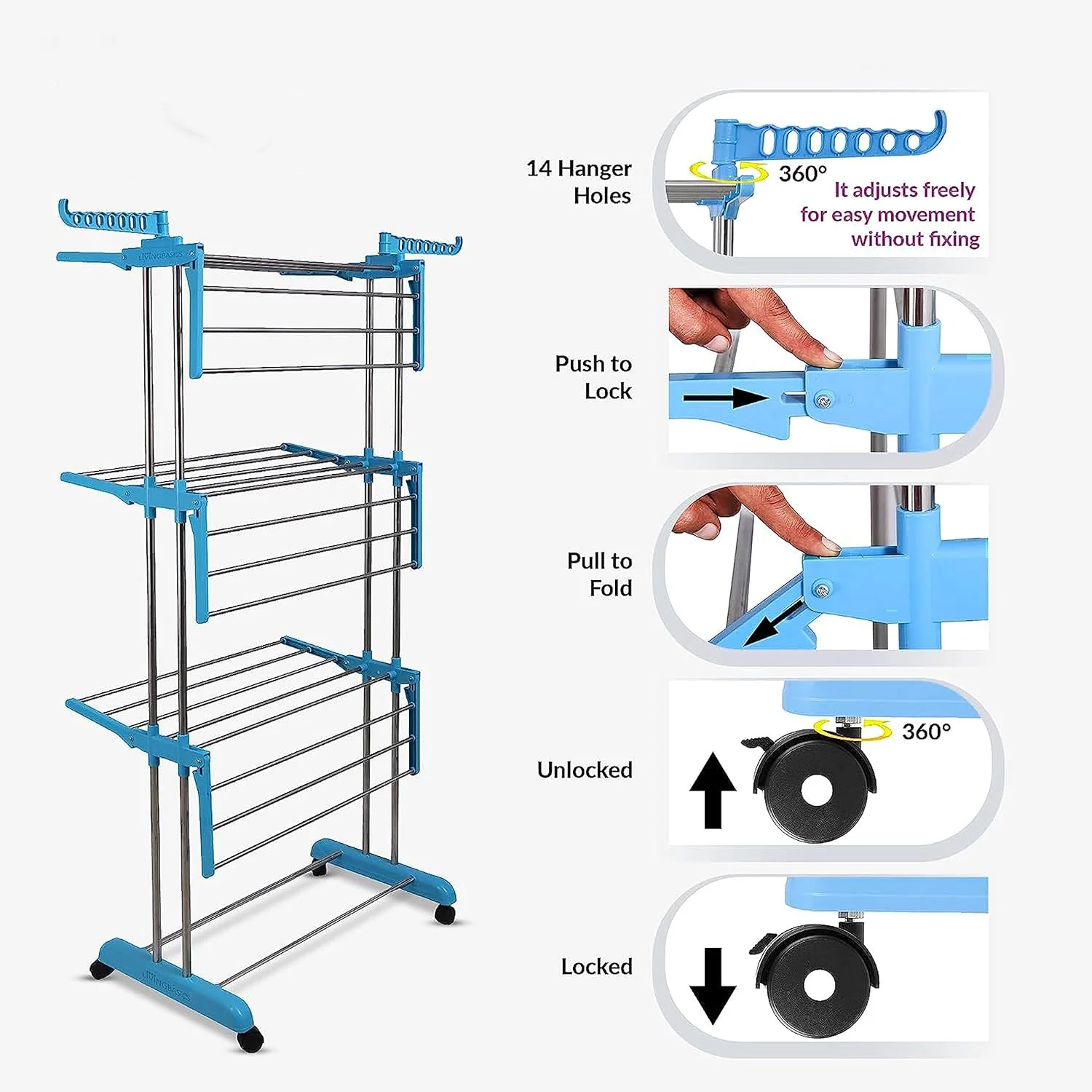 Premium Heavy Duty Stainless Steel 3 Layer Foldable Cloth Drying Stand - Image 3