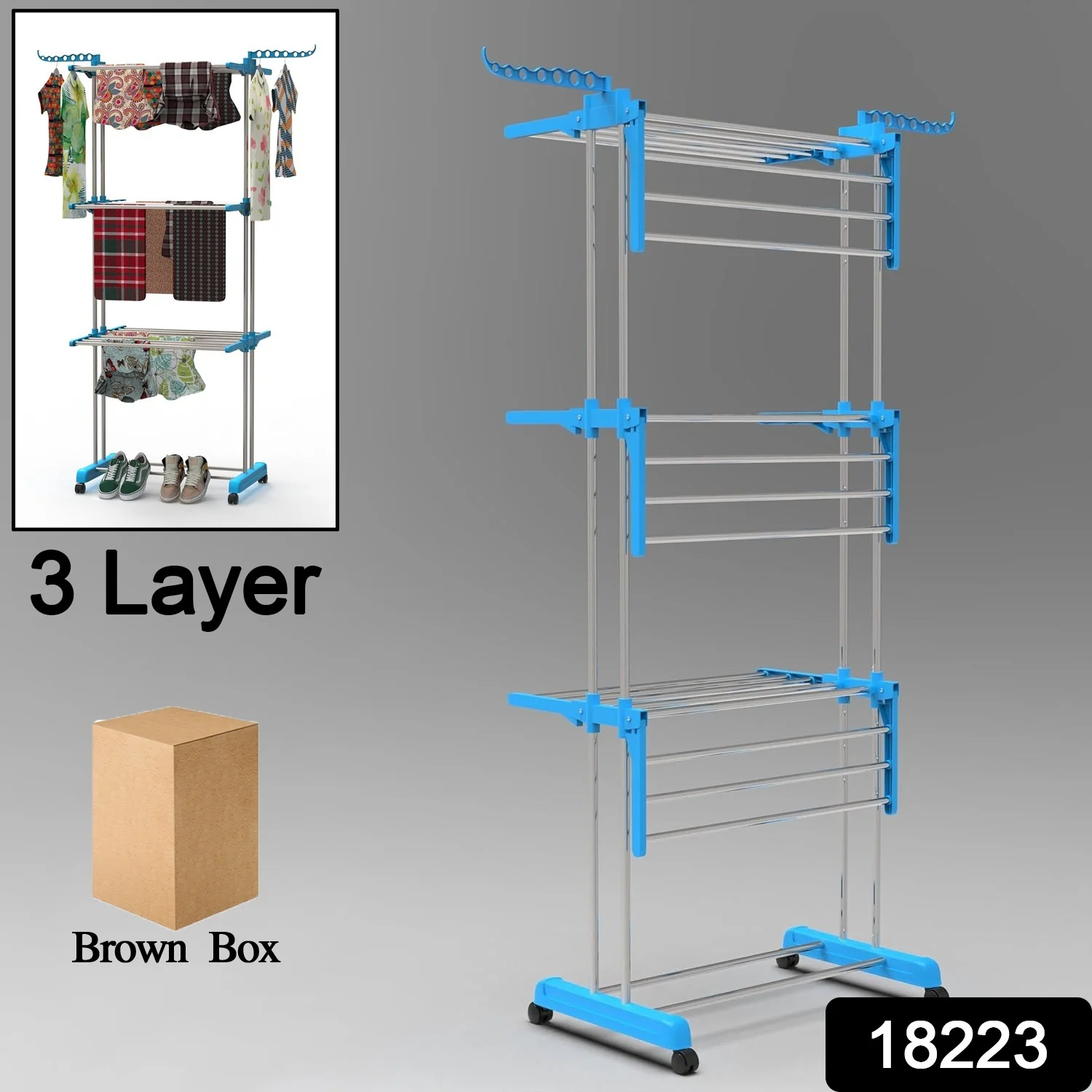 Premium Heavy Duty Stainless Steel 3 Layer Foldable Cloth Drying Stand - Image 4