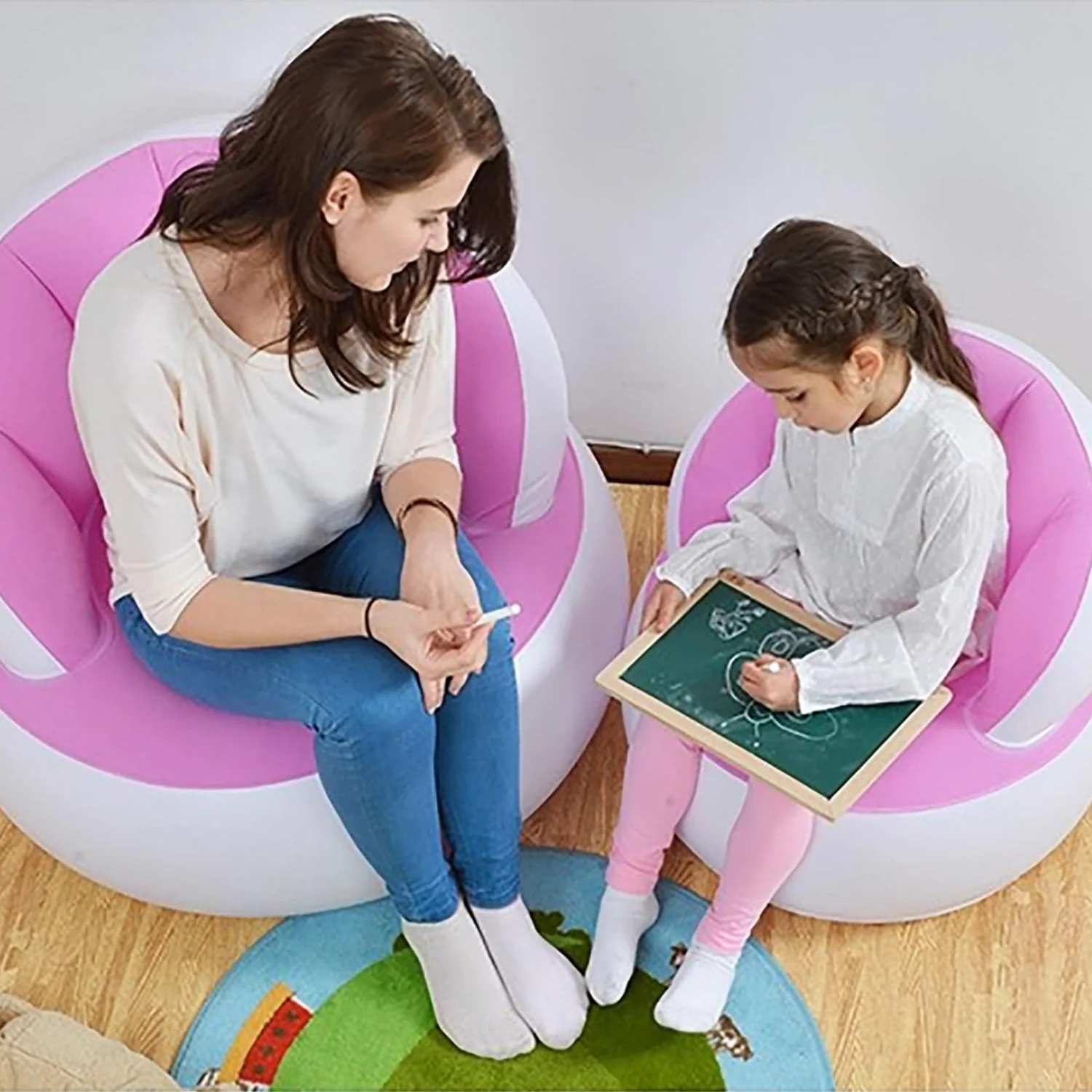 Kids inflatable sofa chair with backrest & Foot Air Pump (1 Set 85x74 Cm Approx) - Image 6