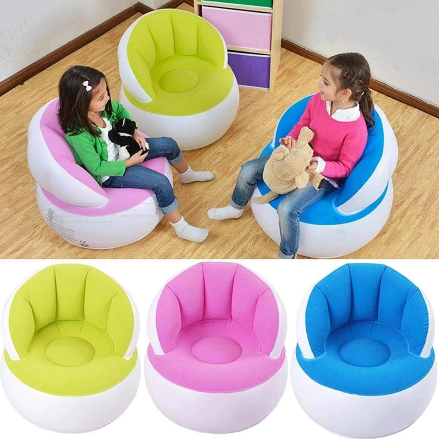Kids inflatable sofa chair with backrest & Foot Air Pump (1 Set 85x74 Cm Approx) - Image 7