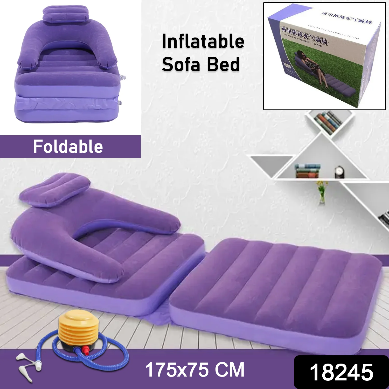 2-in-1 Air Mattress & Lounger Portable Inflatable Sofa with Hand Pump - Image 2