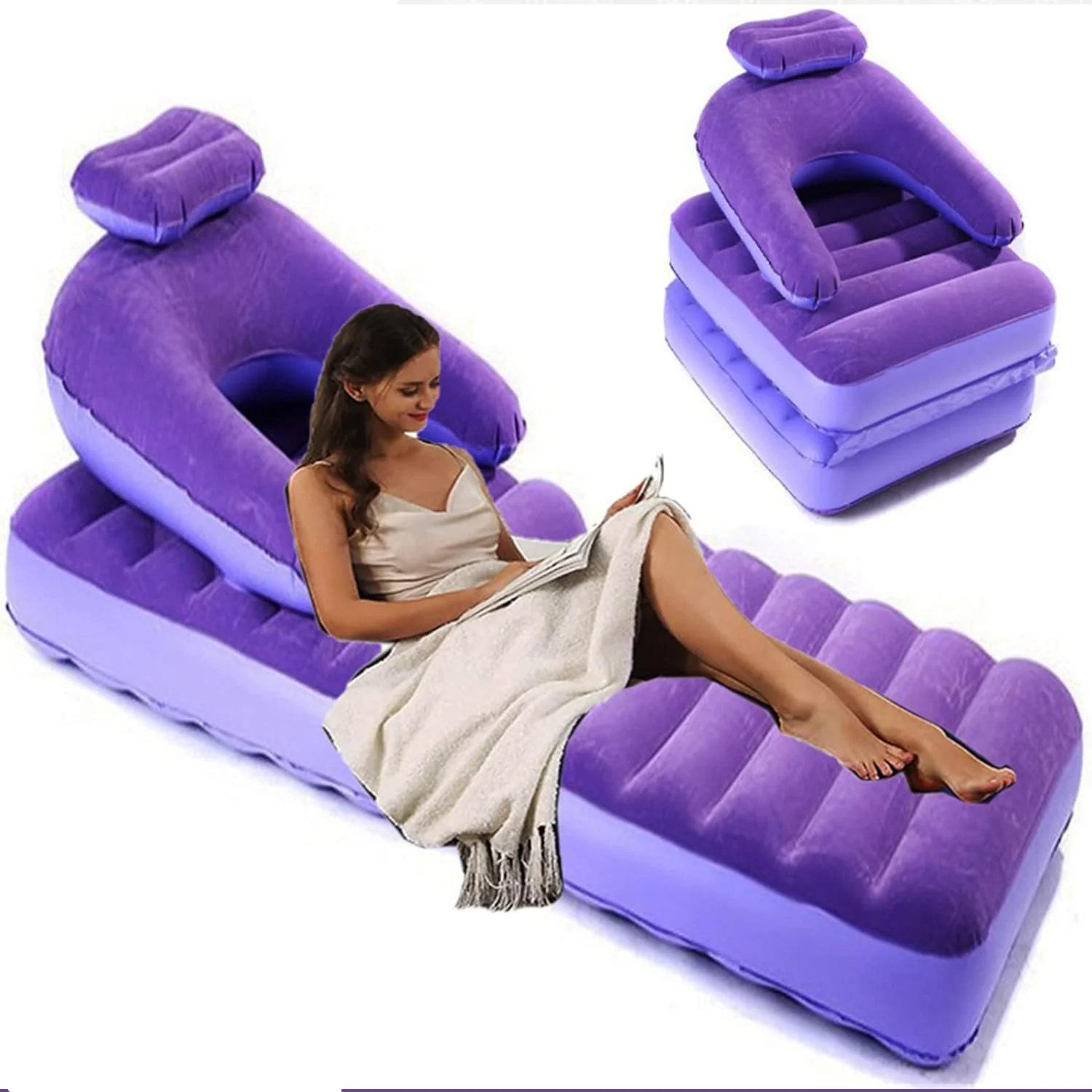 2-in-1 Air Mattress & Lounger Portable Inflatable Sofa with Hand Pump - Image 3