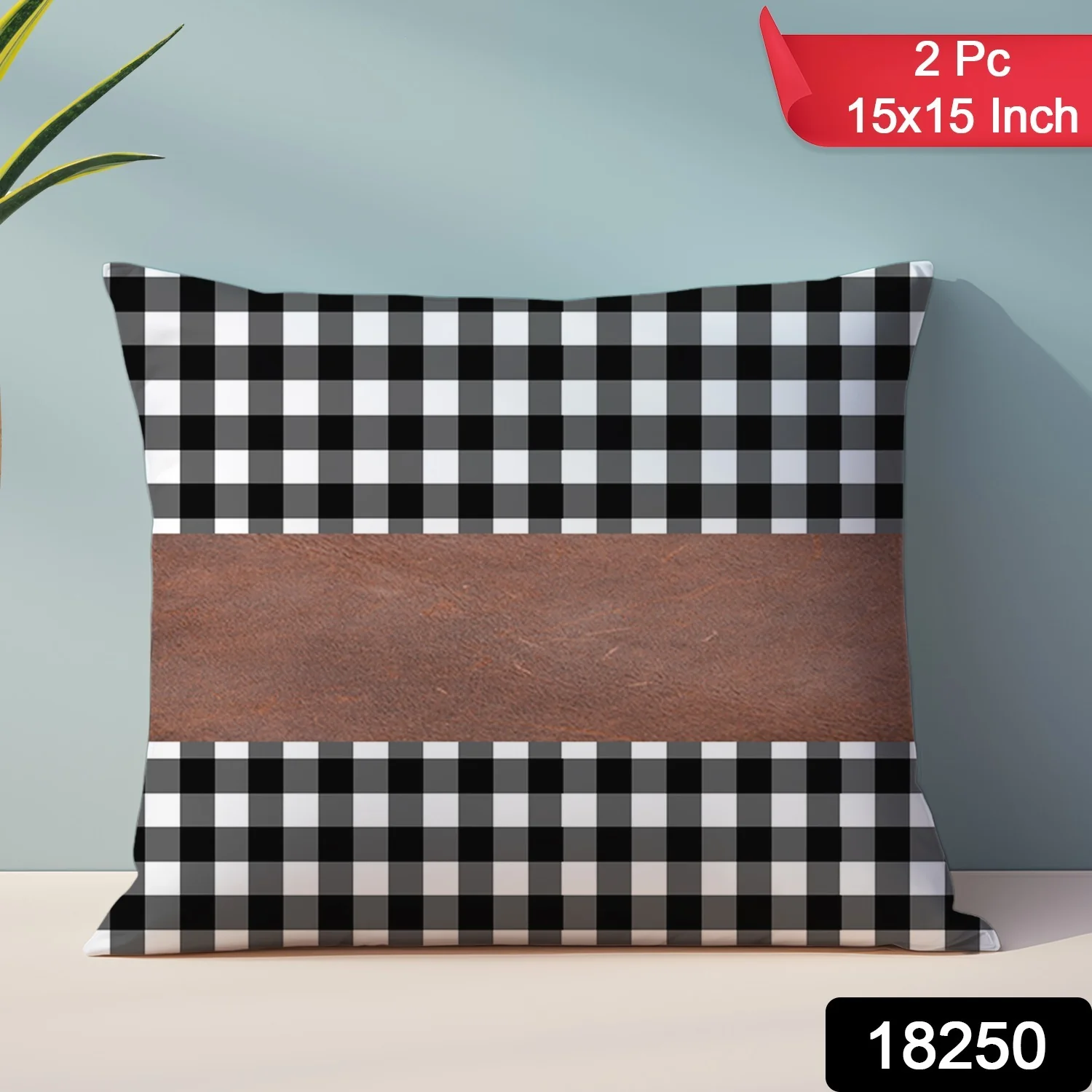 Pillow Covers, Leather & Cotton Cushion Covers (15 × 15 Inch / 1 Pair / 2 Pc) - Image 2