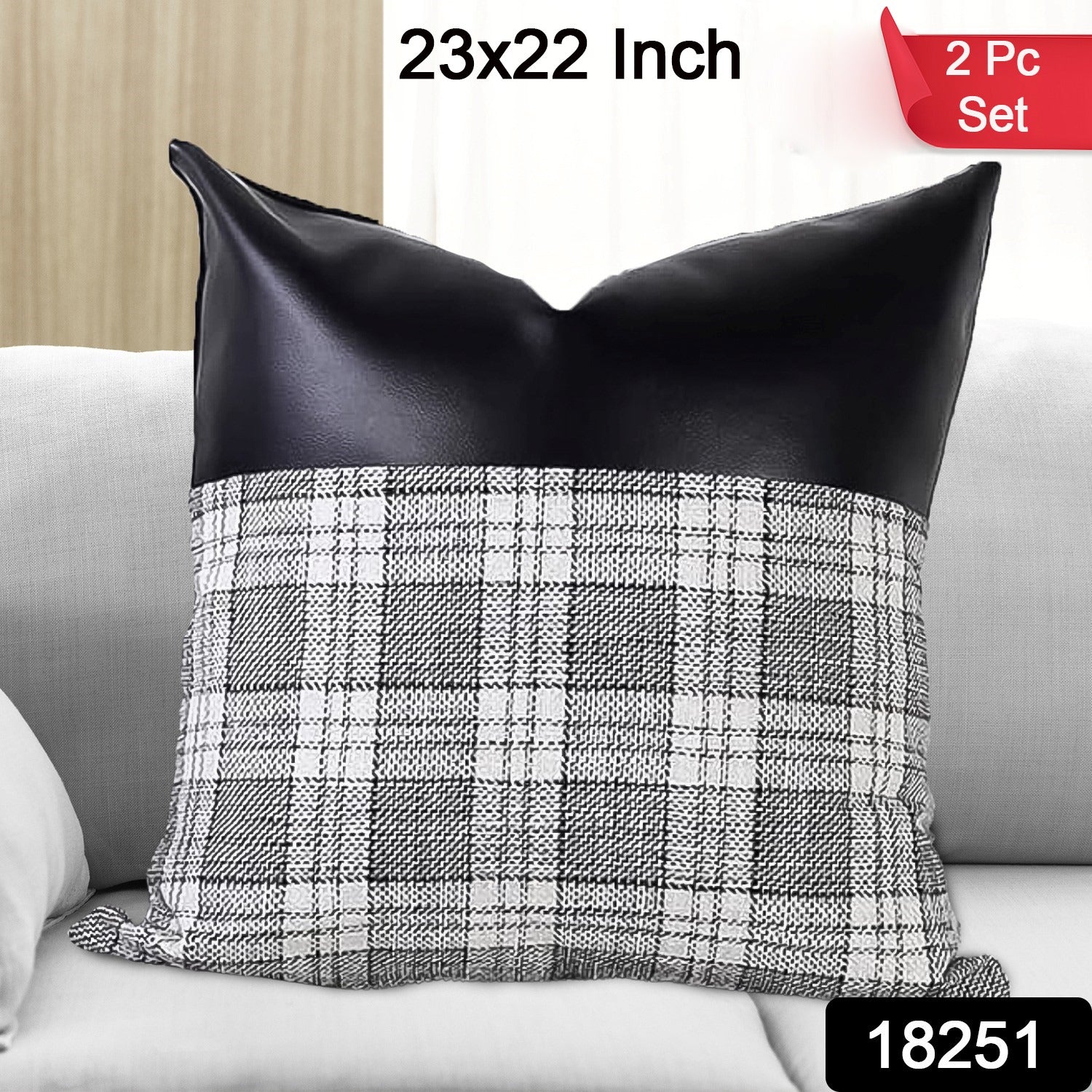 Pillow Covers Cushion Cases Soft Leather and Cotton (23 × 22 Inch / 1 Pair / 2 Pc) - Image 2