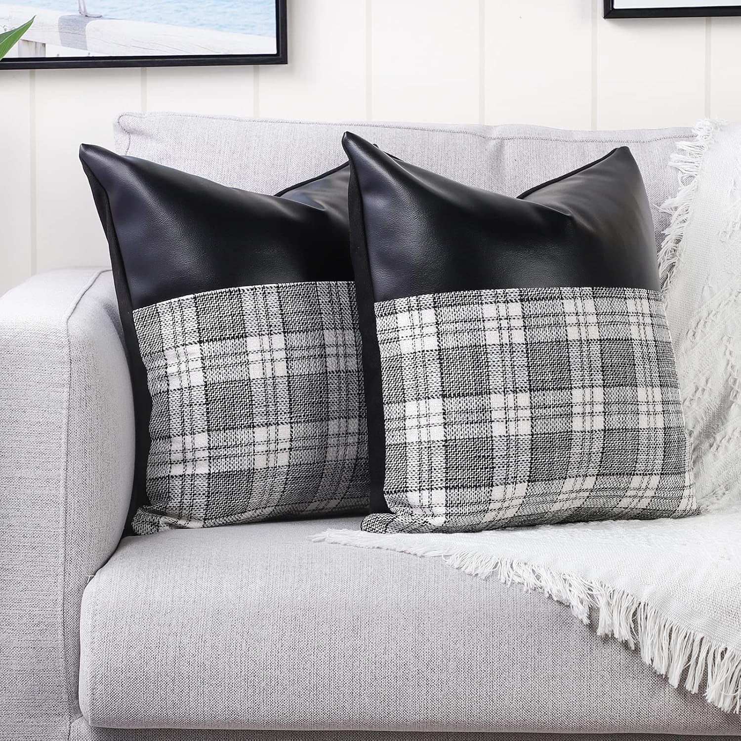 Pillow Covers Cushion Cases Soft Leather and Cotton (23 × 22 Inch / 1 Pair / 2 Pc) - Image 5