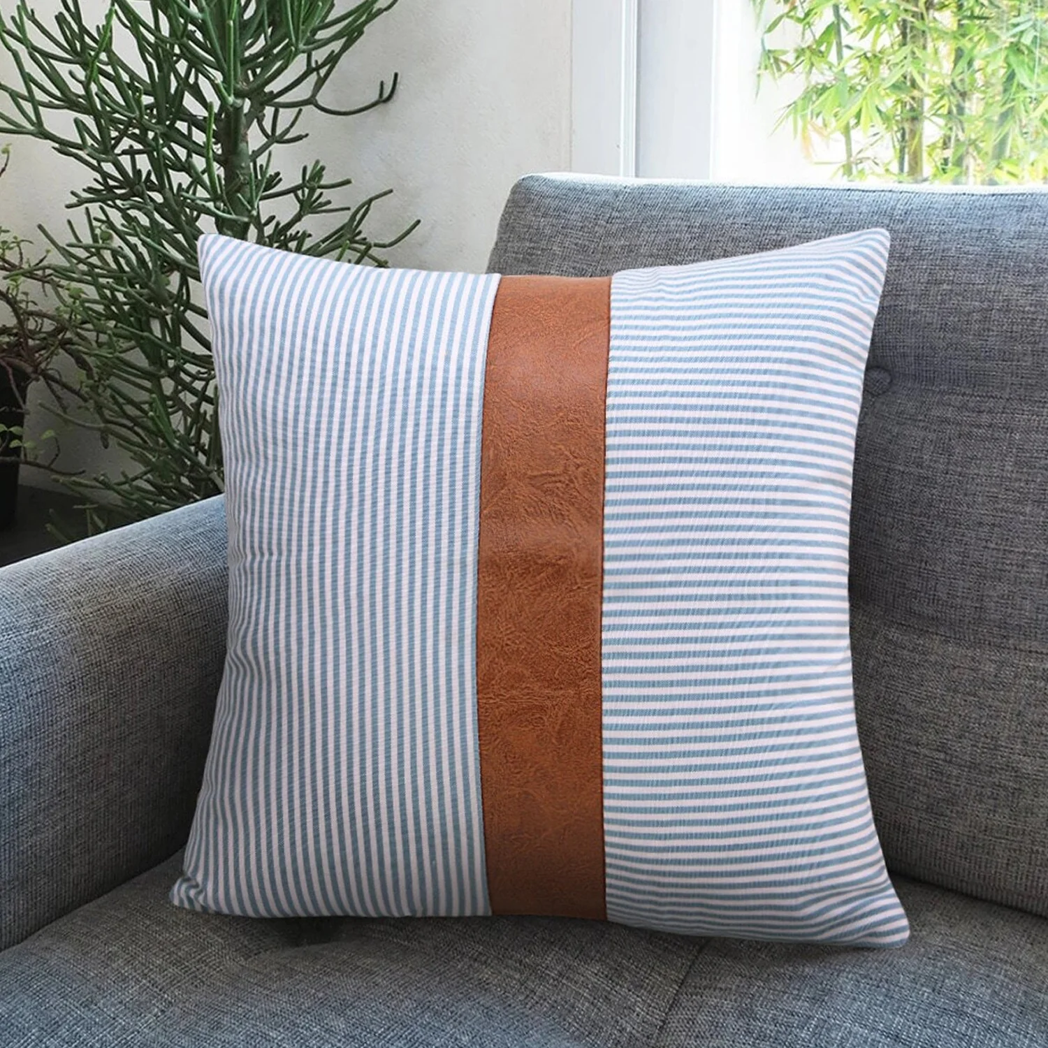 Pillow Covers, leather & cotton Cushion Covers (20 × 20 Inch / 1 Pair / 2 Pc) - Image 3