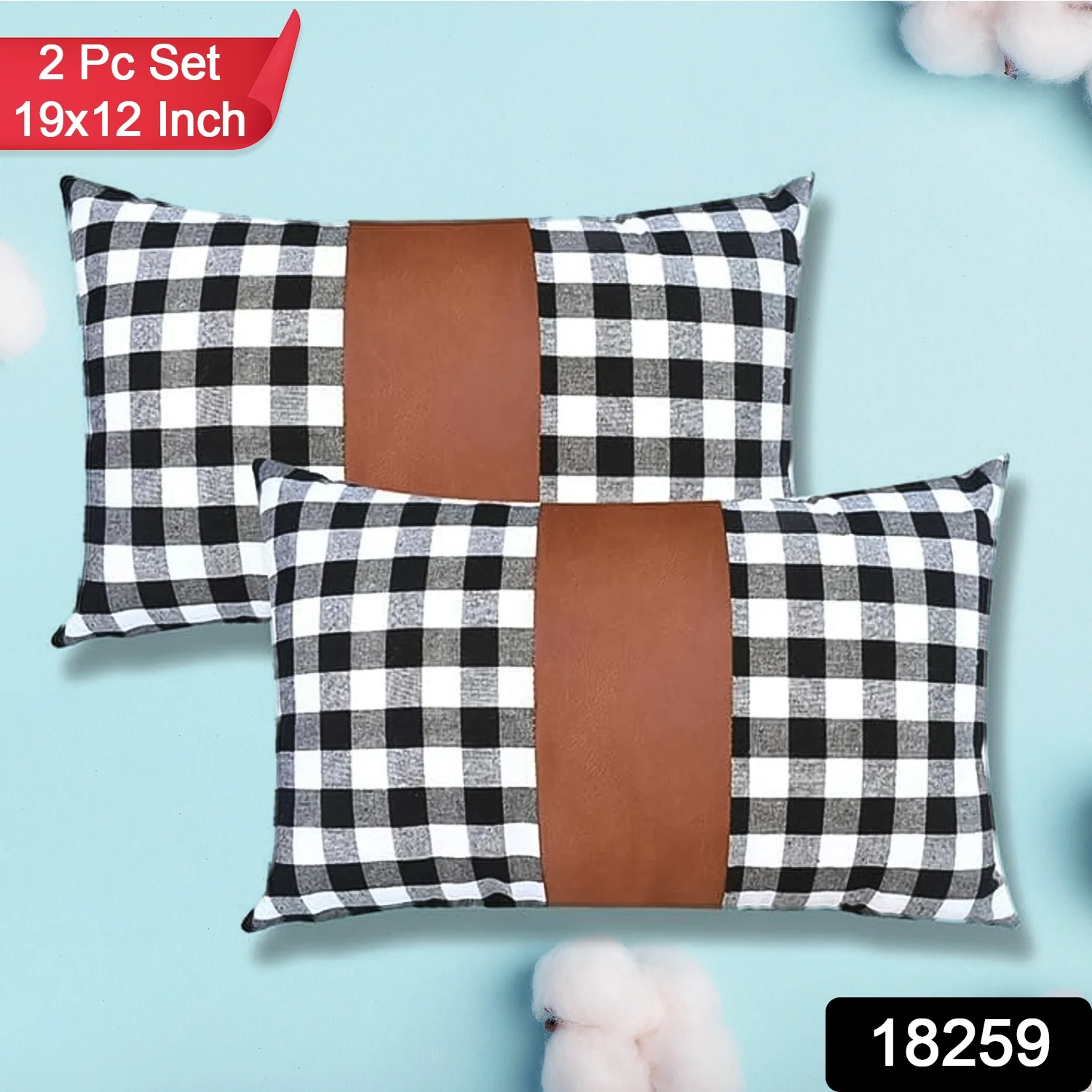 Pillow Covers, Leather & Cotton Cushion Covers (19 × 12 Inch / 1 Pair / 2 Pc) - Image 2