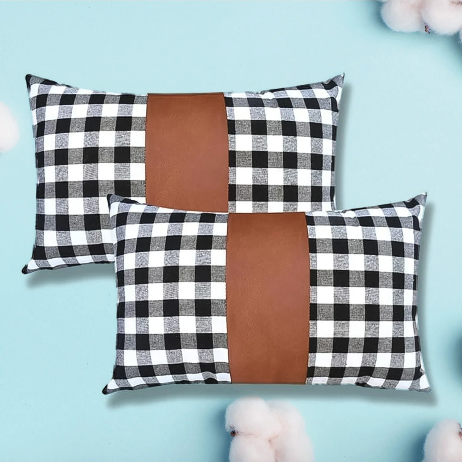 Pillow Covers, Leather & Cotton Cushion Covers (19 × 12 Inch / 1 Pair / 2 Pc) - Image 4