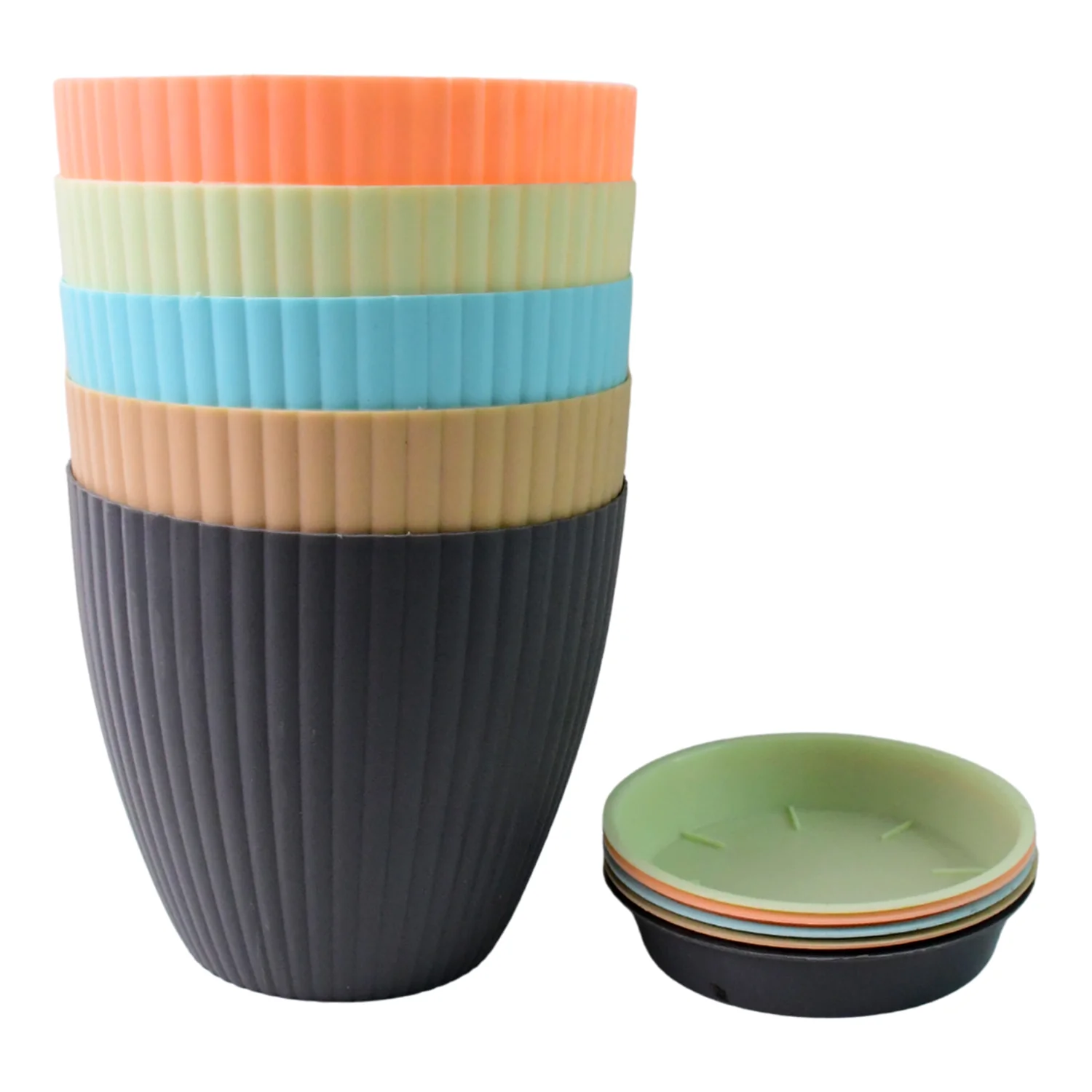 Round Plastic Flower Pot with Bottom Tray (5 Pcs Set / With Color Box) - Image 5