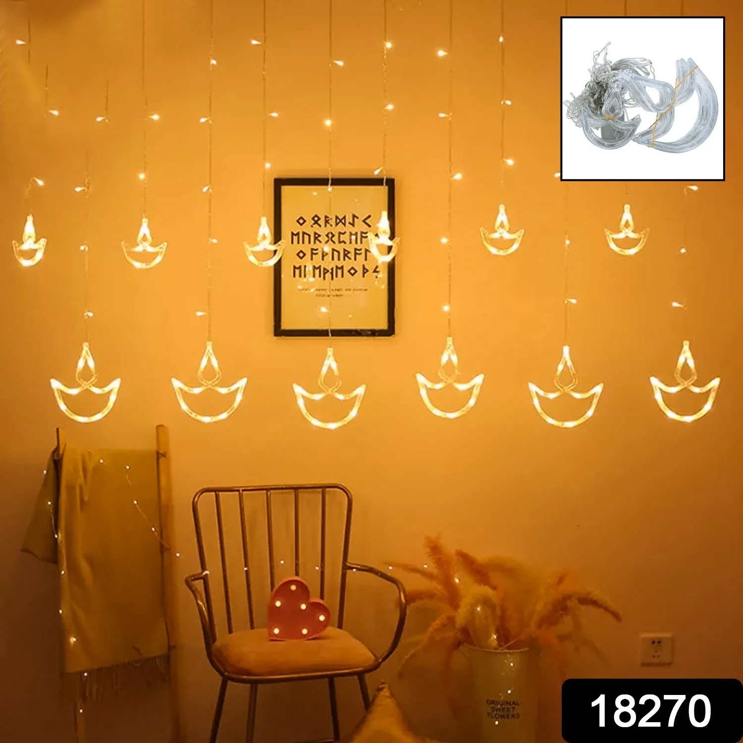 12 Diya Curtain String Lights, Window Curtain Lights (White Color) - Image 2