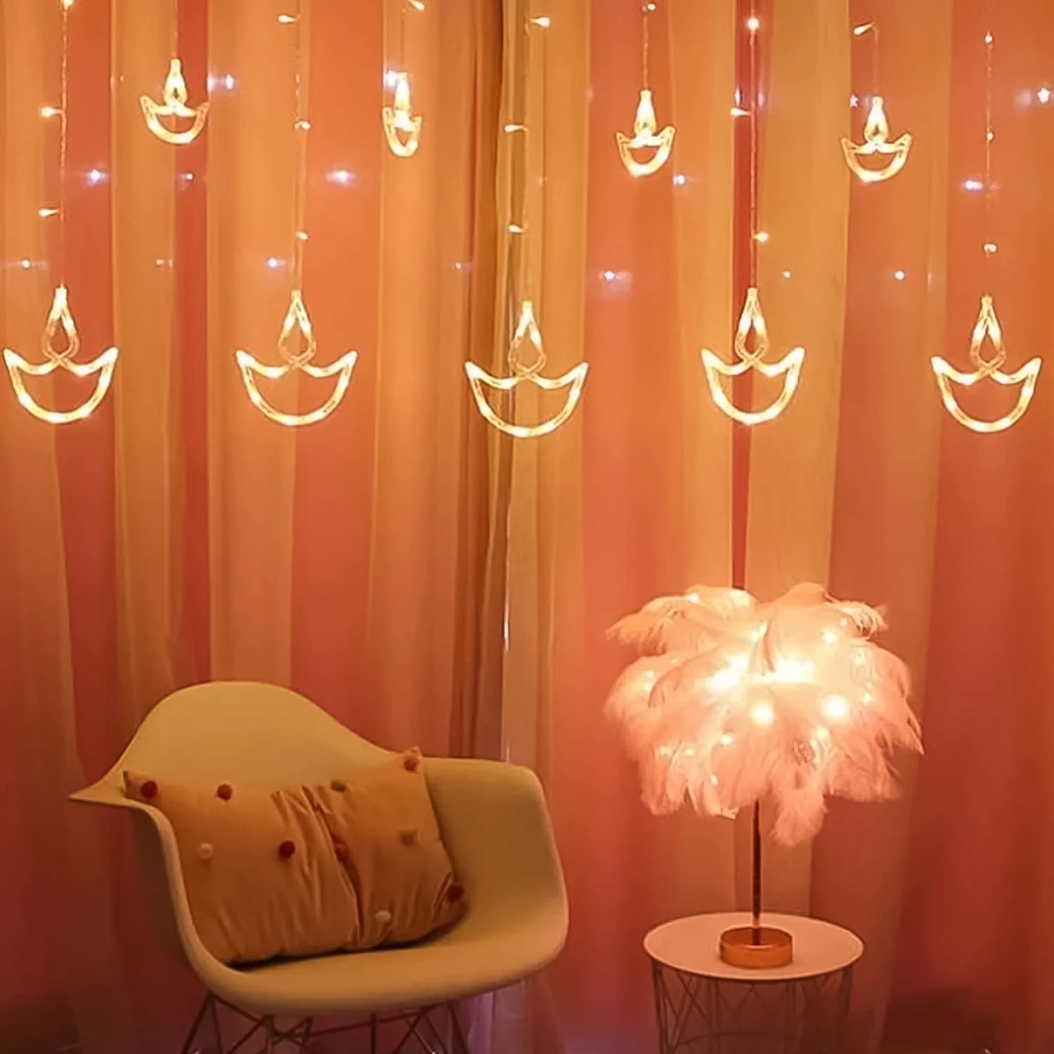 12 Diya Curtain String Lights, Window Curtain Lights (White Color) - Image 6