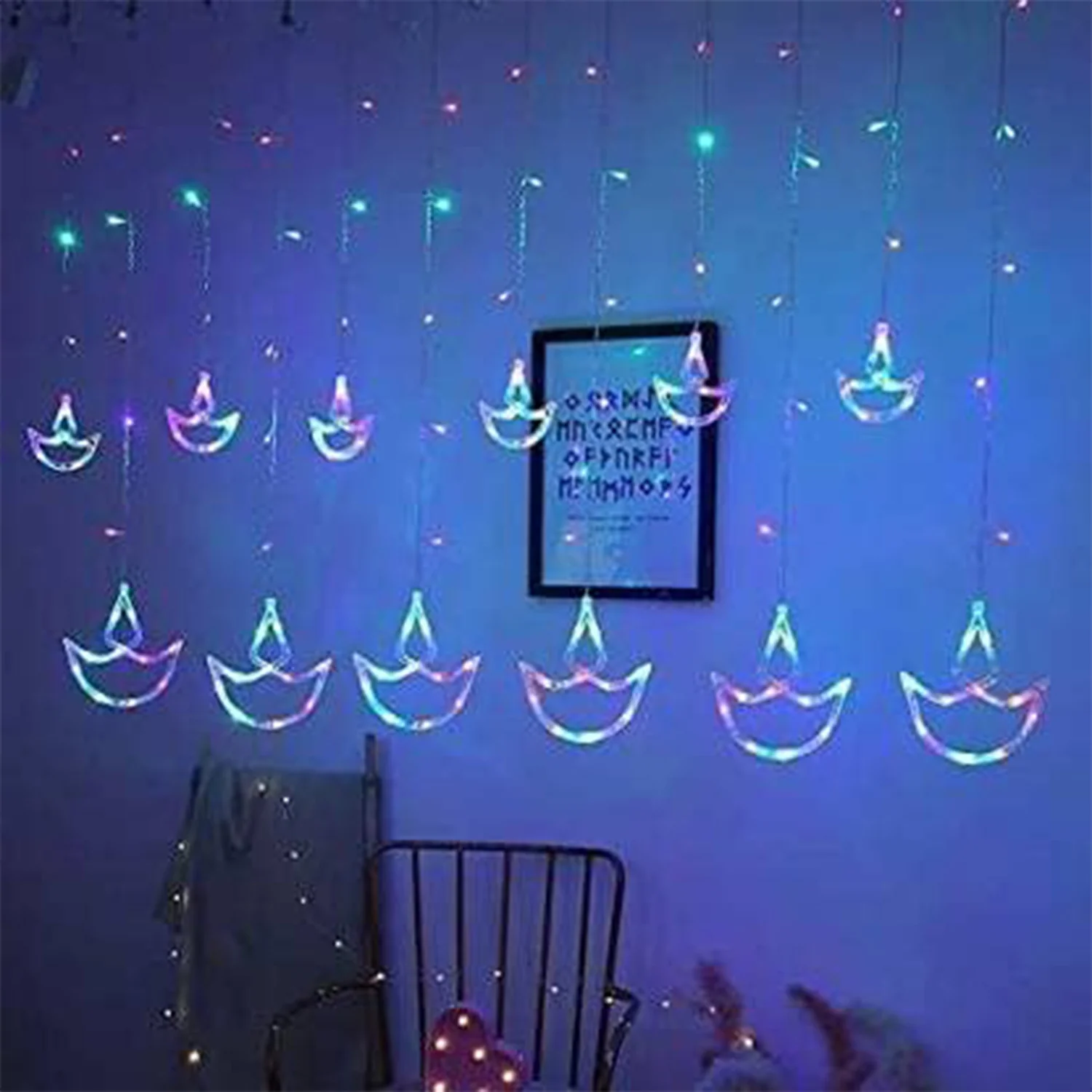 Multicolor 12 Diya Curtain String Lights (Multi Color) - Image 3