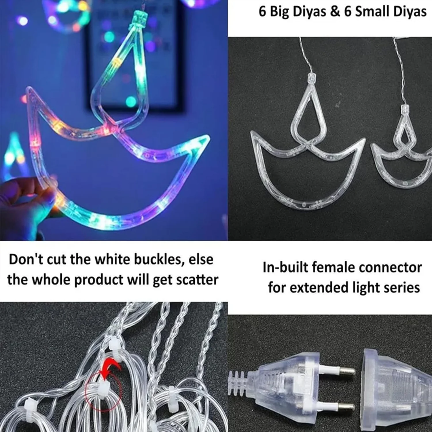 Multicolor 12 Diya Curtain String Lights (Multi Color) - Image 6