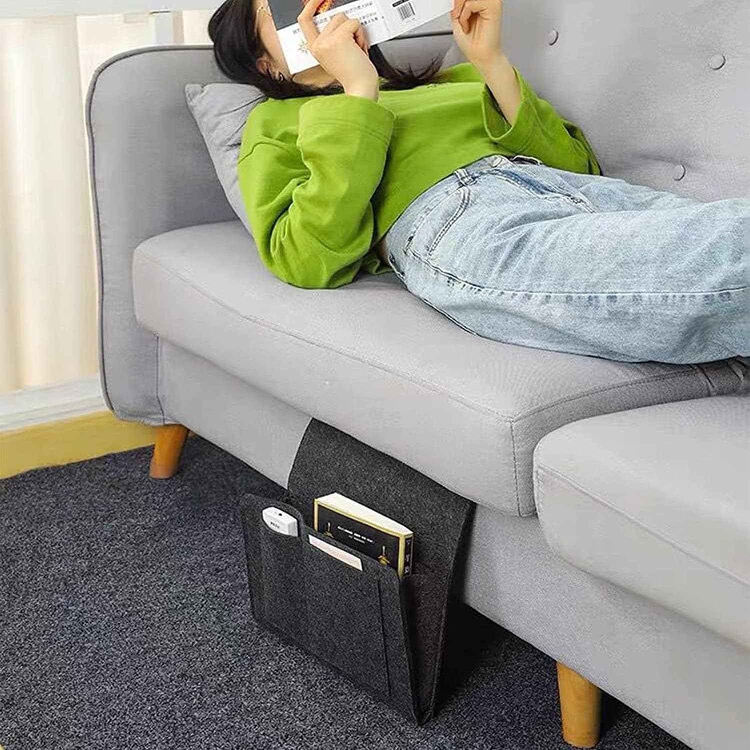 Flat Bedside Caddy, Bed Side Pocket Storage Organizer Bag with 5 Pockets (1 Pc) - Image 5
