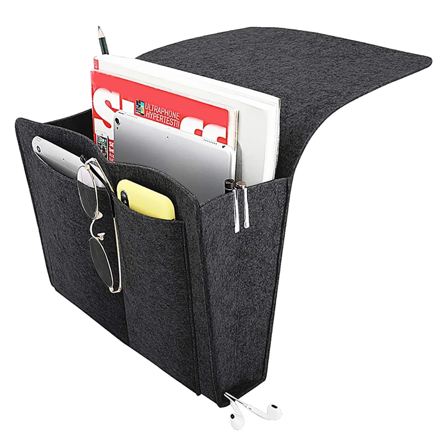 Flat Bedside Caddy, Bed Side Pocket Storage Organizer Bag with 5 Pockets (1 Pc) - Image 7