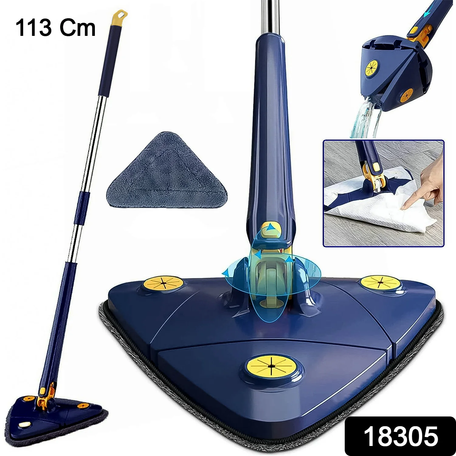 360° Rotatable Mop Triangle Mop with Long Handle (1 Pc / 113 Cm) - Image 2
