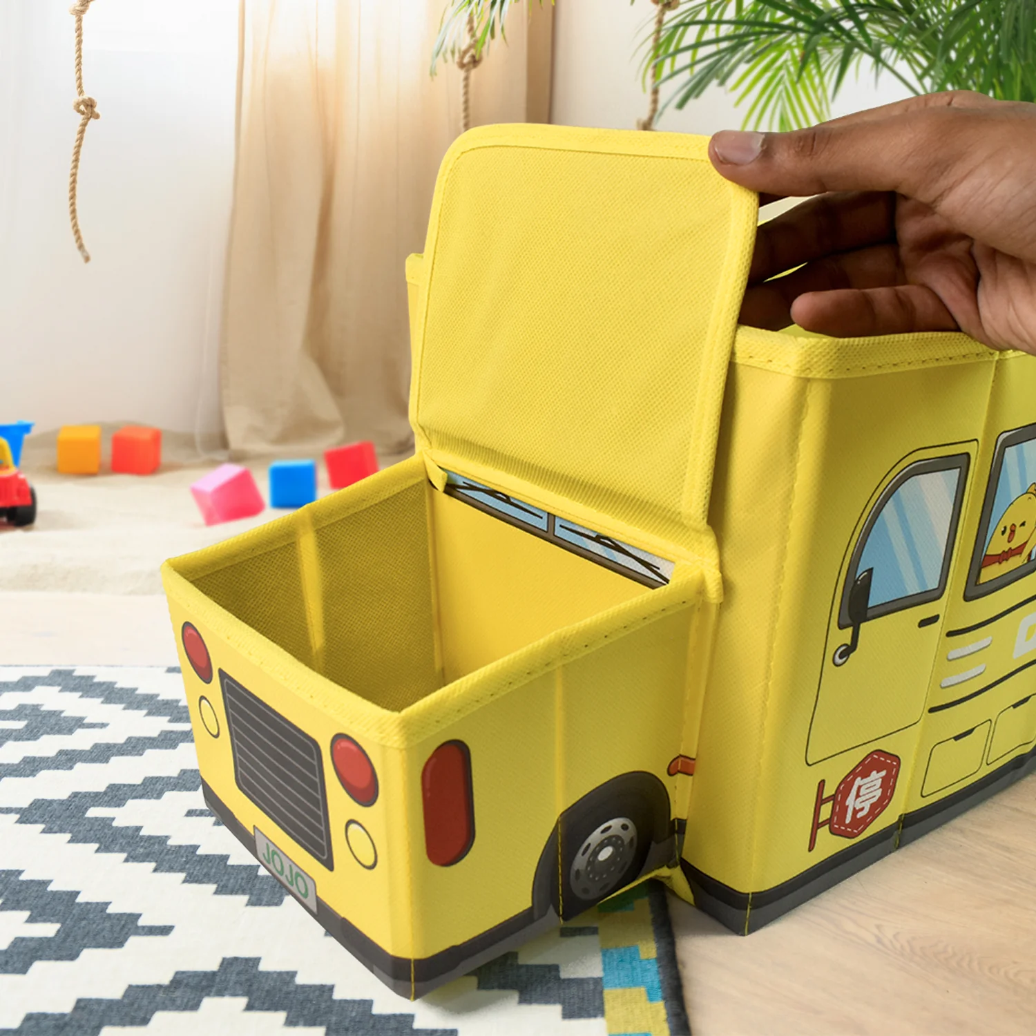 School Bus Shaped Portable Foldable Toy Box Storage with Lid (1 Pc) - Image 6