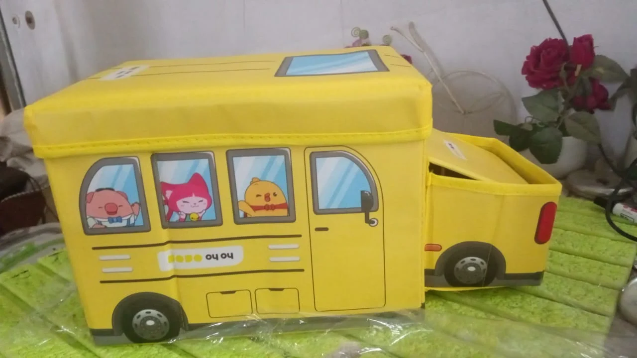 School Bus Shaped Portable Foldable Toy Box Storage with Lid (1 Pc) - Image 7