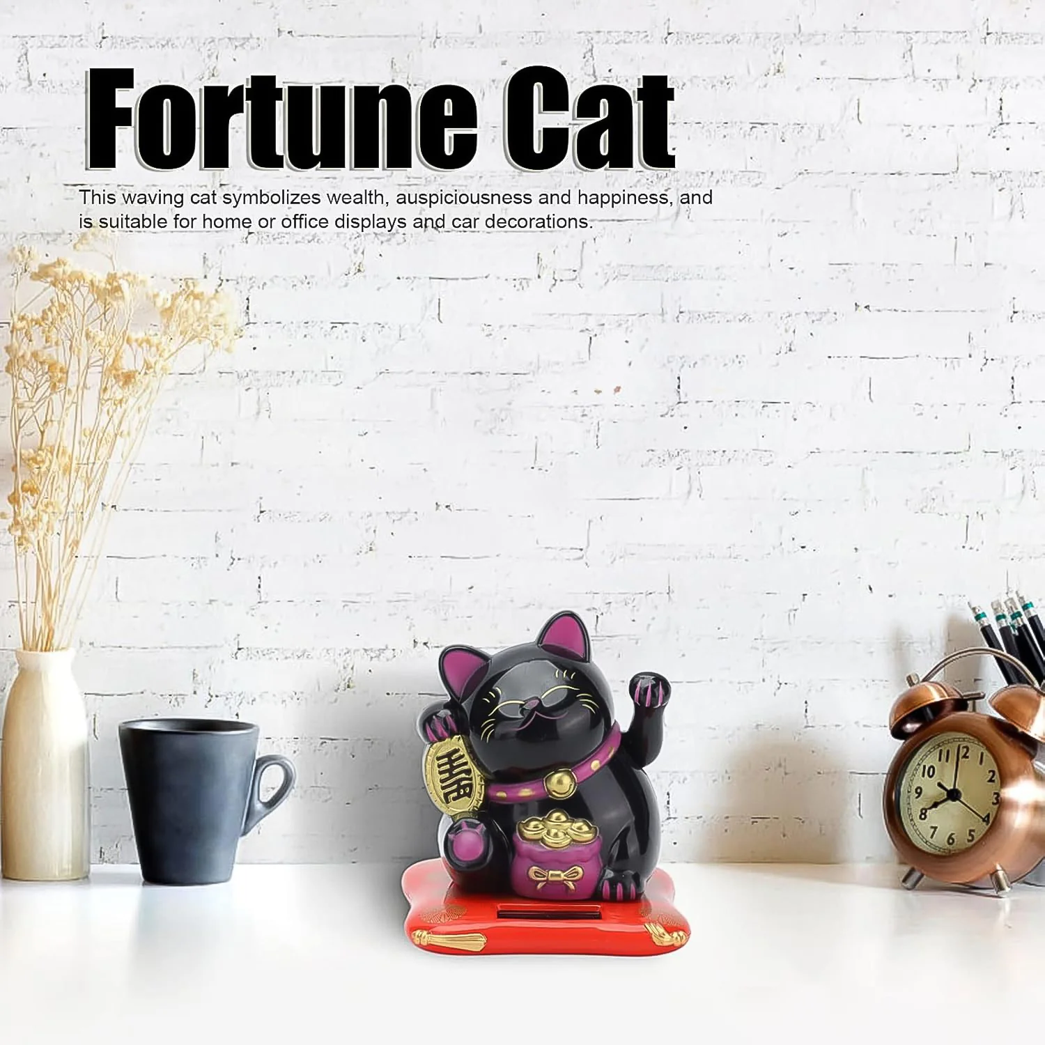 Solar Powered Happy Cat Beautiful with Arm Waves Wealth Cat (1 Pc / Mix Color) - Image 6