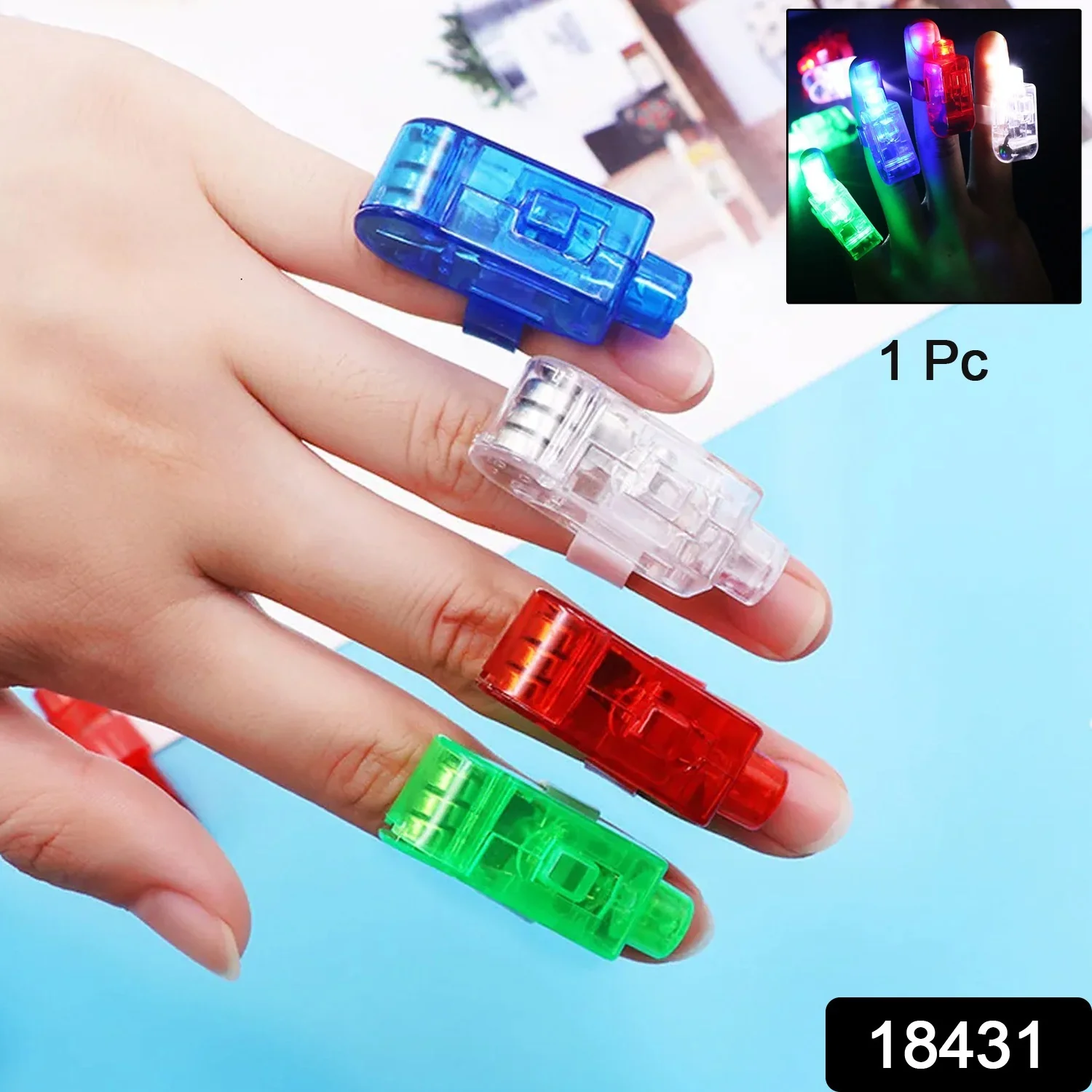 Light up Finger Tips, Clear Mini Rings, LED Glow Ring with Elastic Band (1 Pc) - Image 2