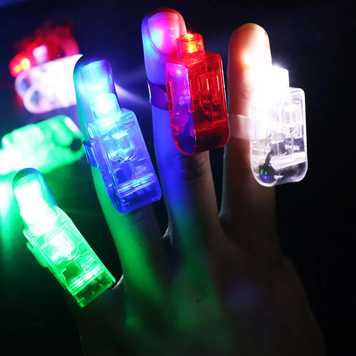 Light up Finger Tips, Clear Mini Rings, LED Glow Ring with Elastic Band (1 Pc) - Image 4