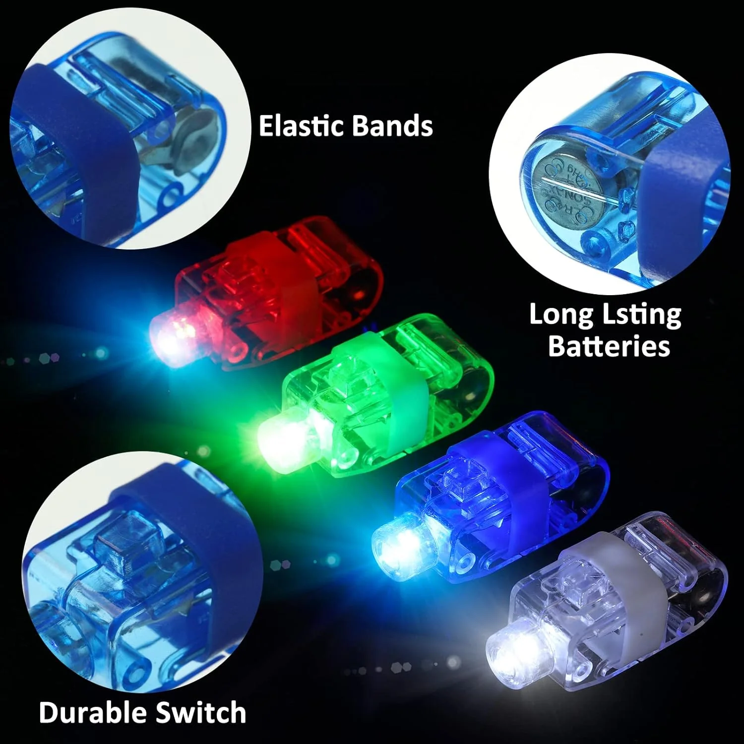 Light up Finger Tips, Clear Mini Rings, LED Glow Ring with Elastic Band (1 Pc) - Image 9
