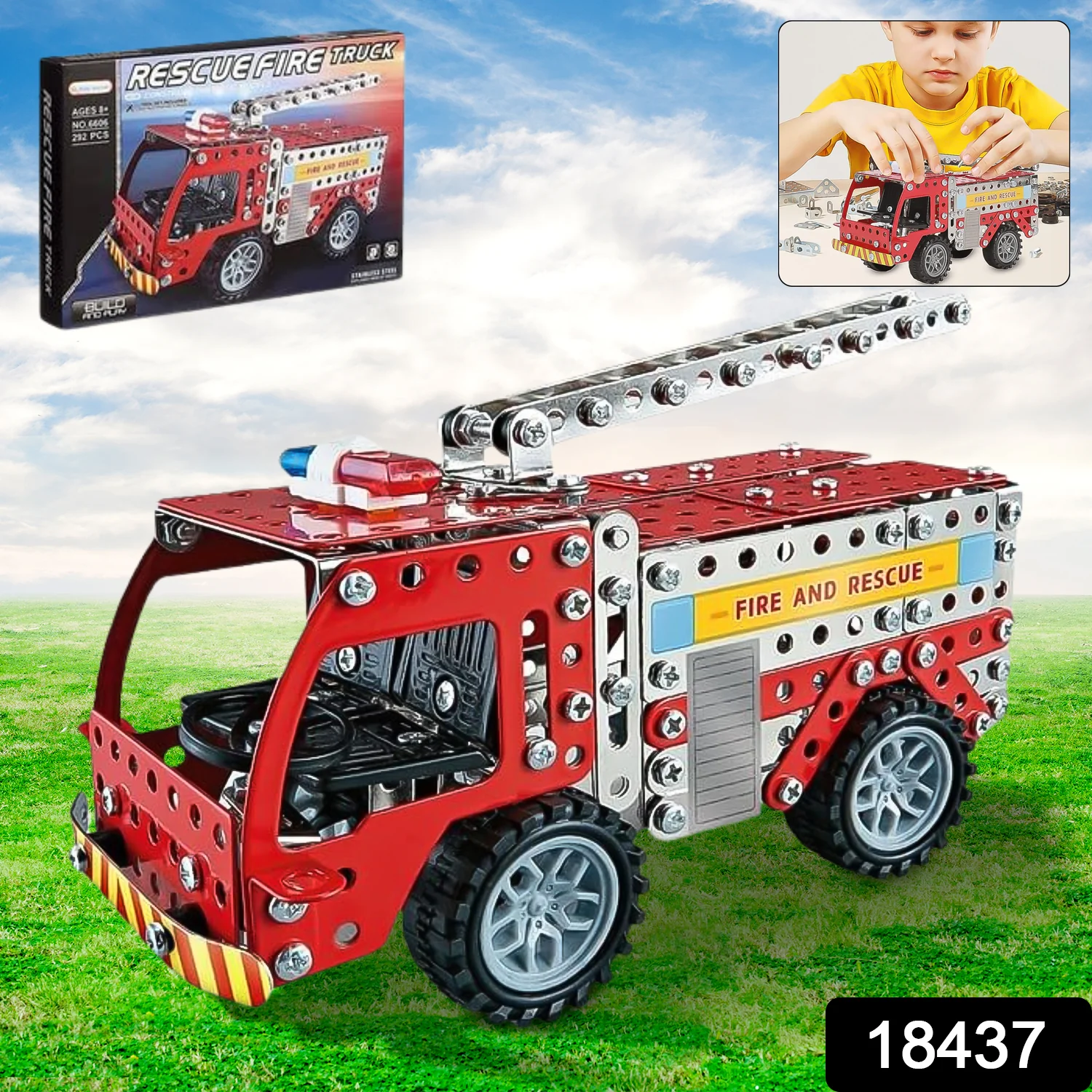 Metal DIY Fire Truck Building Blocks Kids (Fire Truck / 292pcs of truck tool / 1 Set) - Image 2
