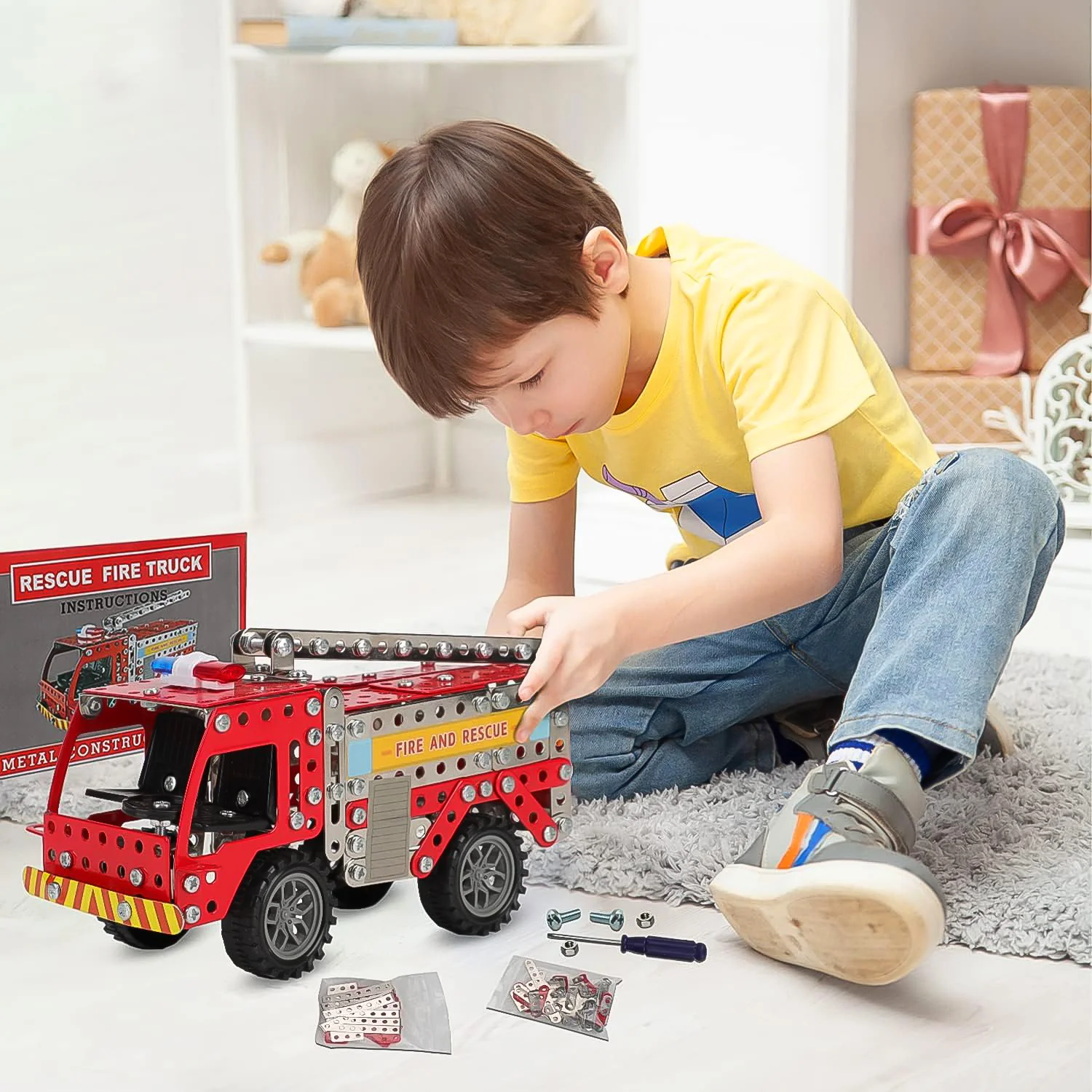 Metal DIY Fire Truck Building Blocks Kids (Fire Truck / 292pcs of truck tool / 1 Set) - Image 7