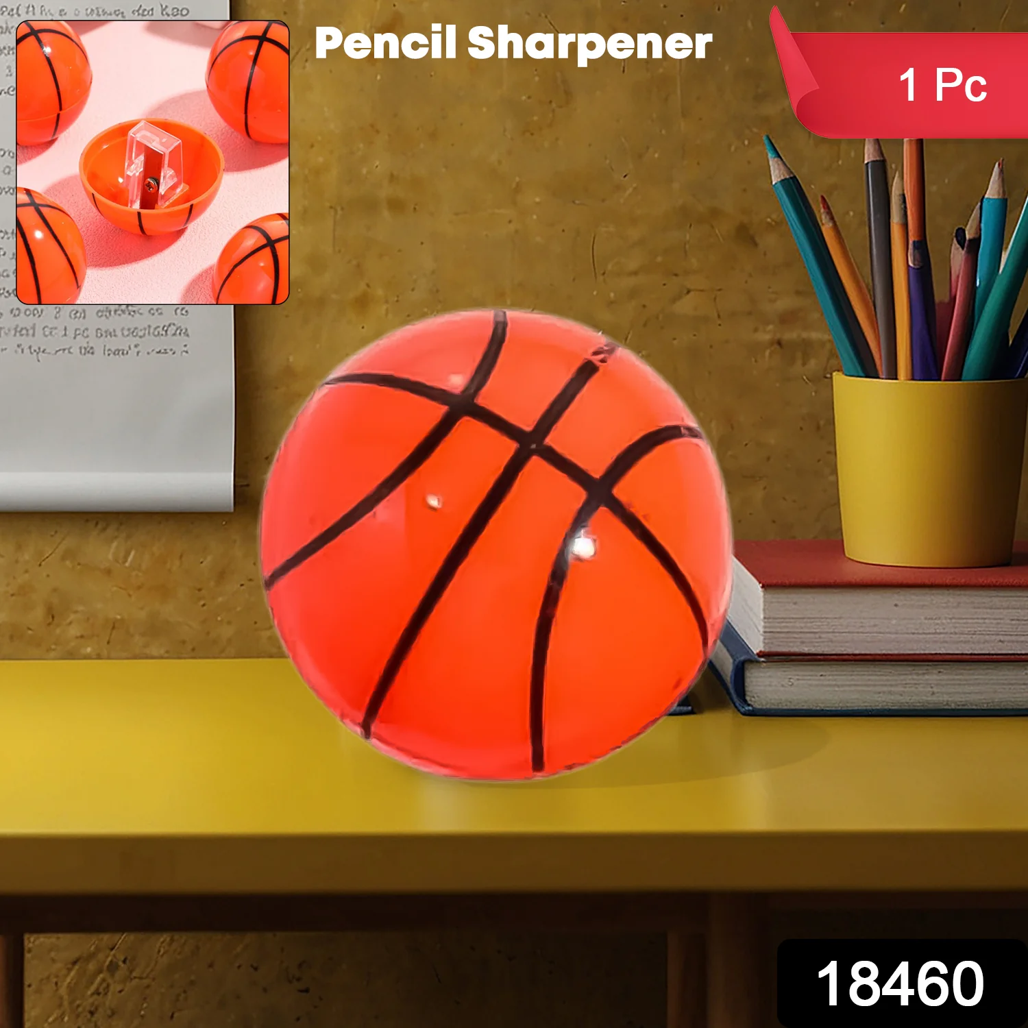 Round Basketball Shaped Pencil Sharpener (1 Pc) - Image 2