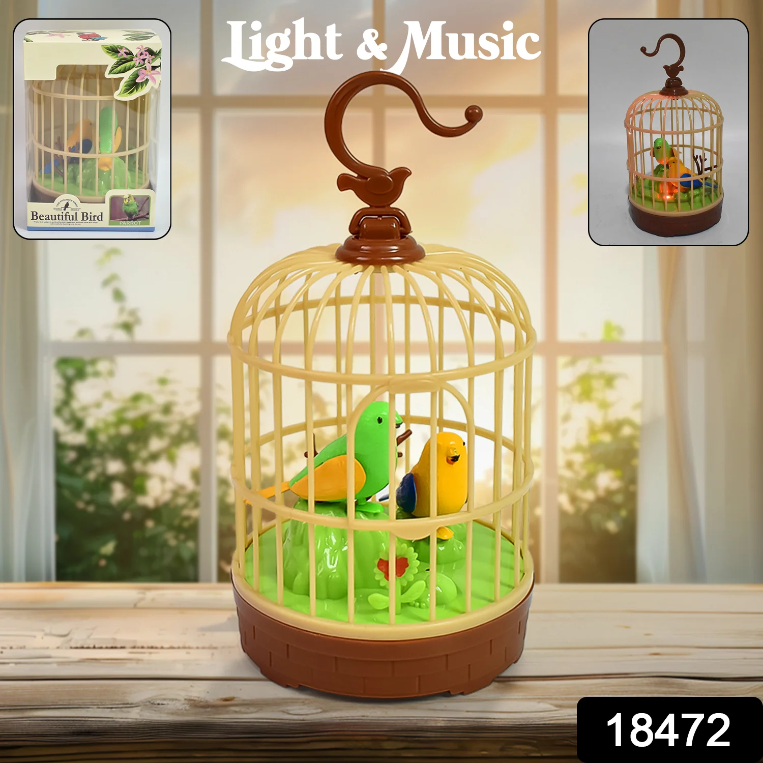 Sound-Activated Chirping Bird Toy in Hanging Cage (1 Pc / Battery Operated) - Image 2