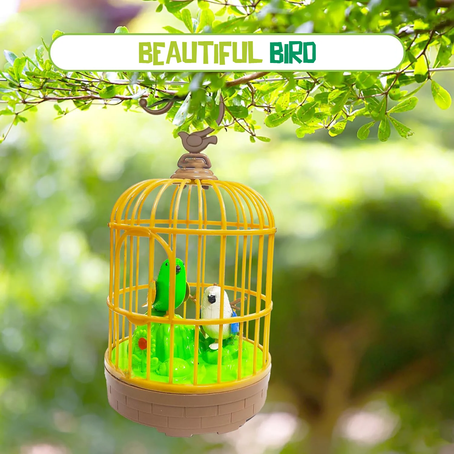 Sound-Activated Chirping Bird Toy in Hanging Cage (1 Pc / Battery Operated) - Image 3