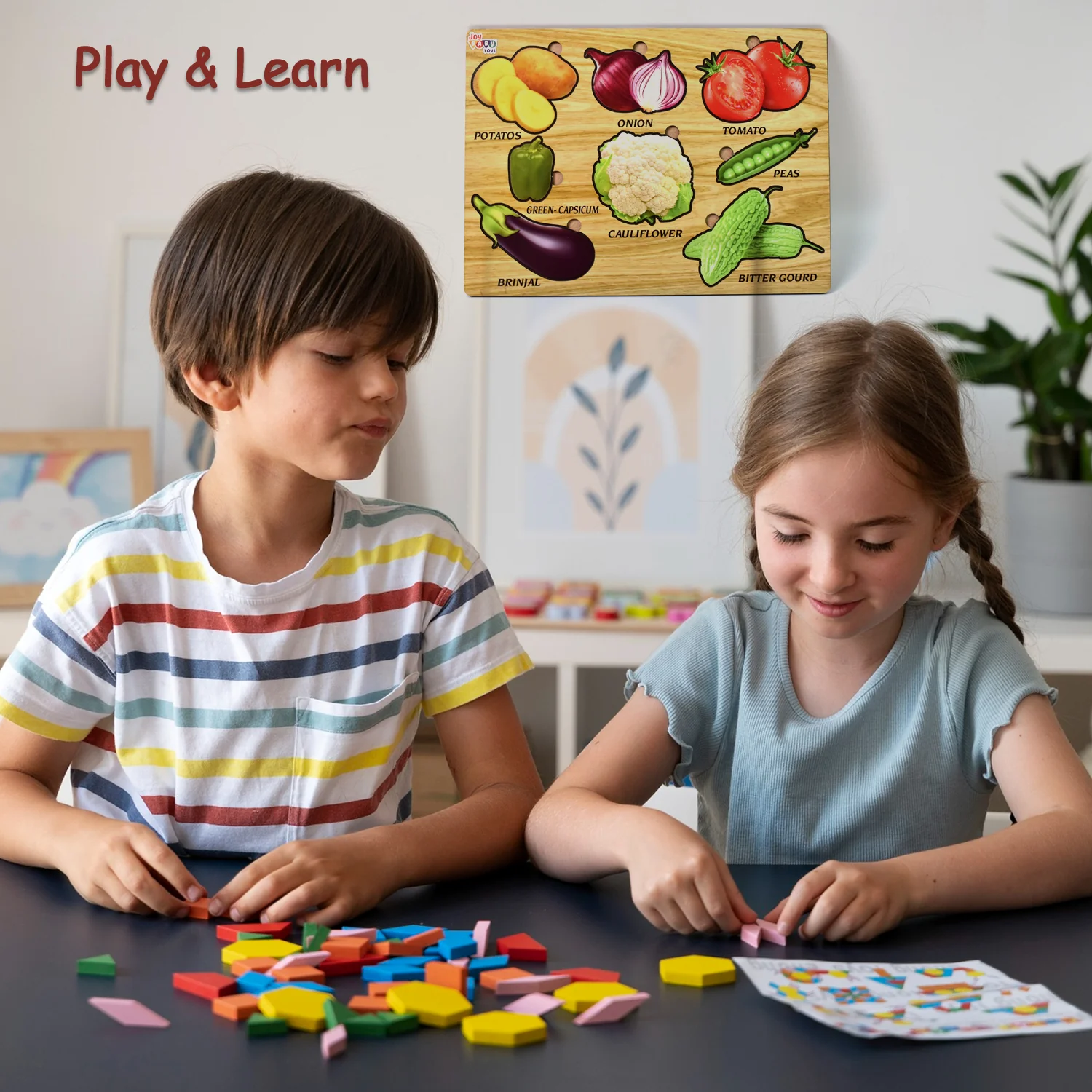 Wooden Vegetable Puzzle Learning Educational Board (1 Set / 28×20 Cm) - Image 4