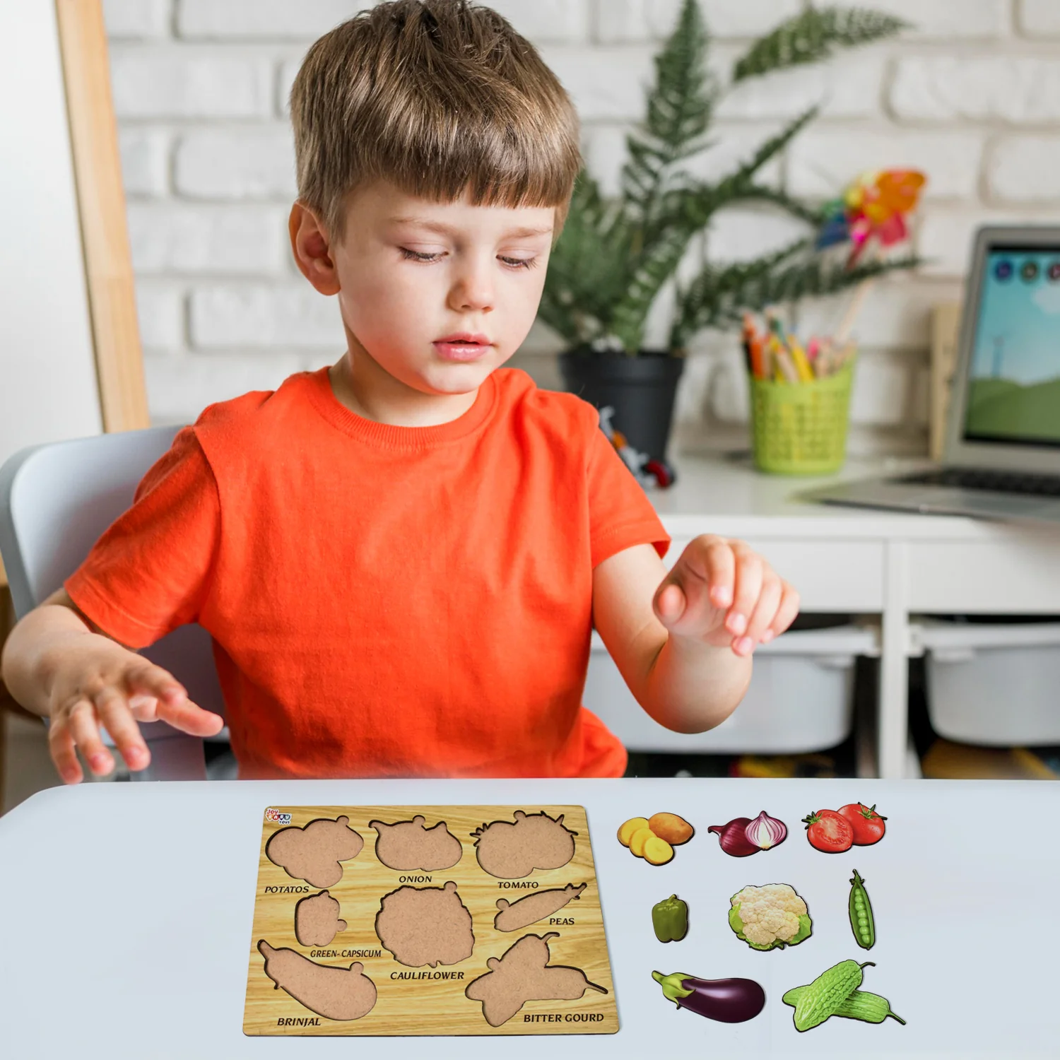 Wooden Vegetable Puzzle Learning Educational Board (1 Set / 28×20 Cm) - Image 6