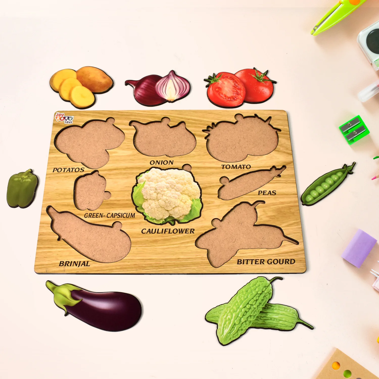 Wooden Vegetable Puzzle Learning Educational Board (1 Set / 28×20 Cm) - Image 7