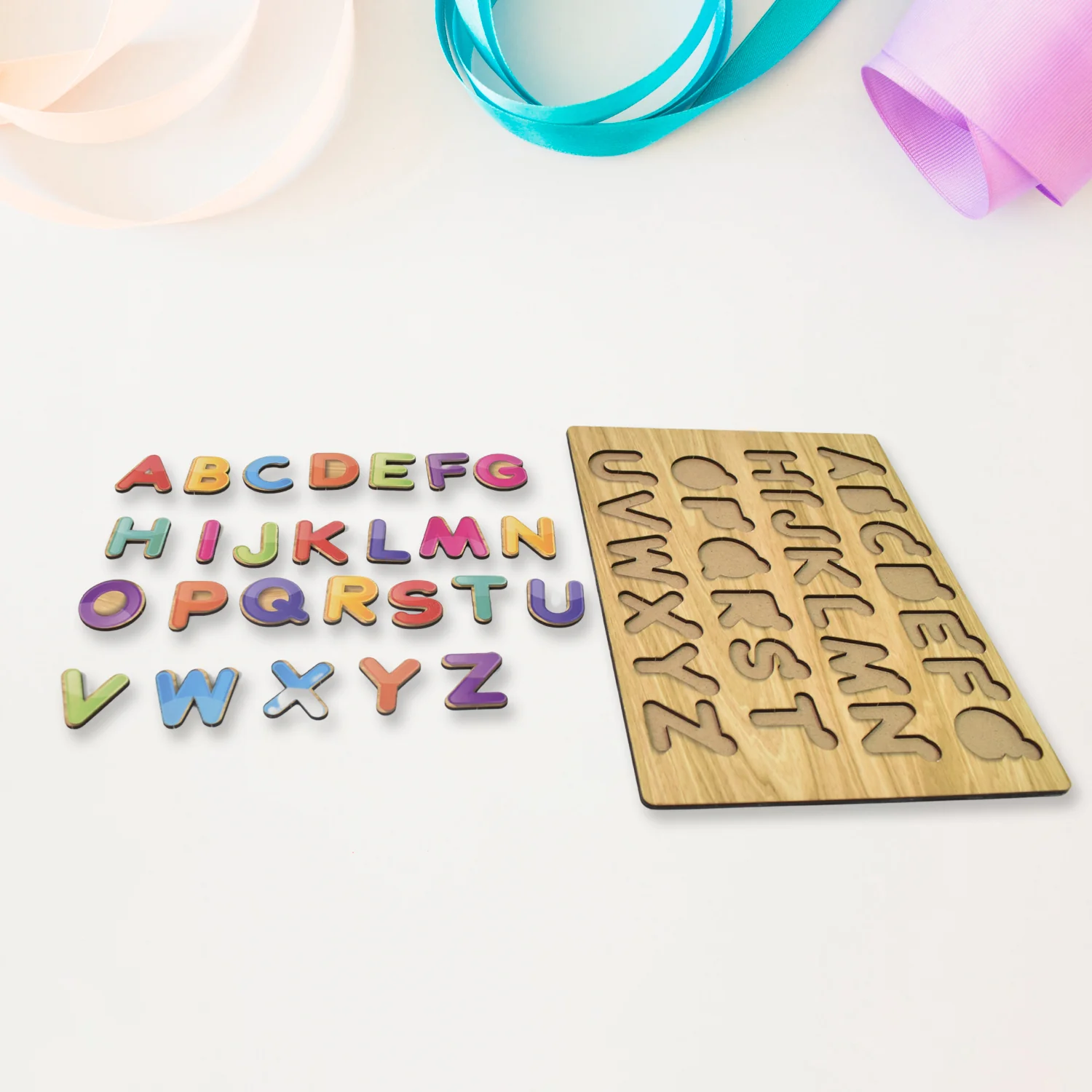 Wooden Puzzle Board ABC Letters Shapes Educational Learning Toys (1 Set) - Image 3